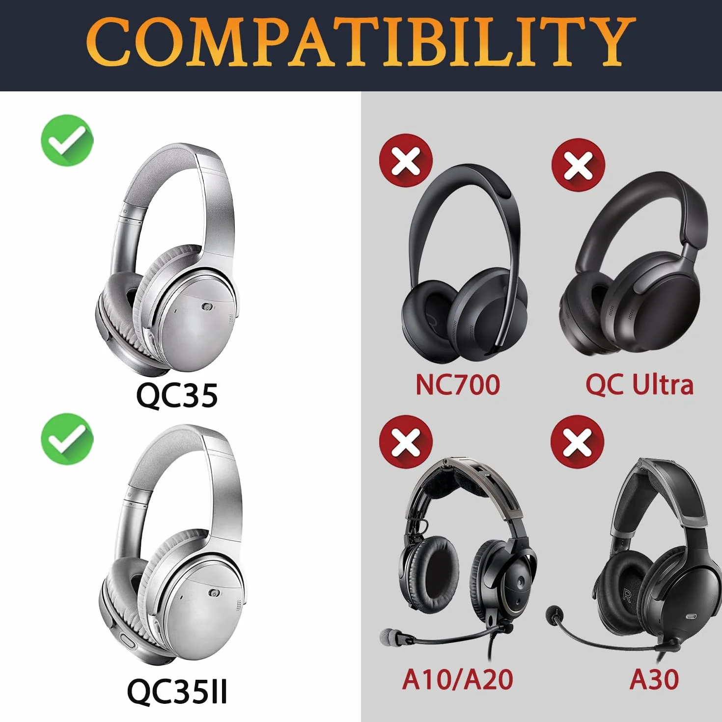 SoloWIT® wymienne poduszki nausznik do Bose QuietComfort 35 (QC35) i Quiet Comfort 35 II (QC35 II) słuchawki bezprzewodowe