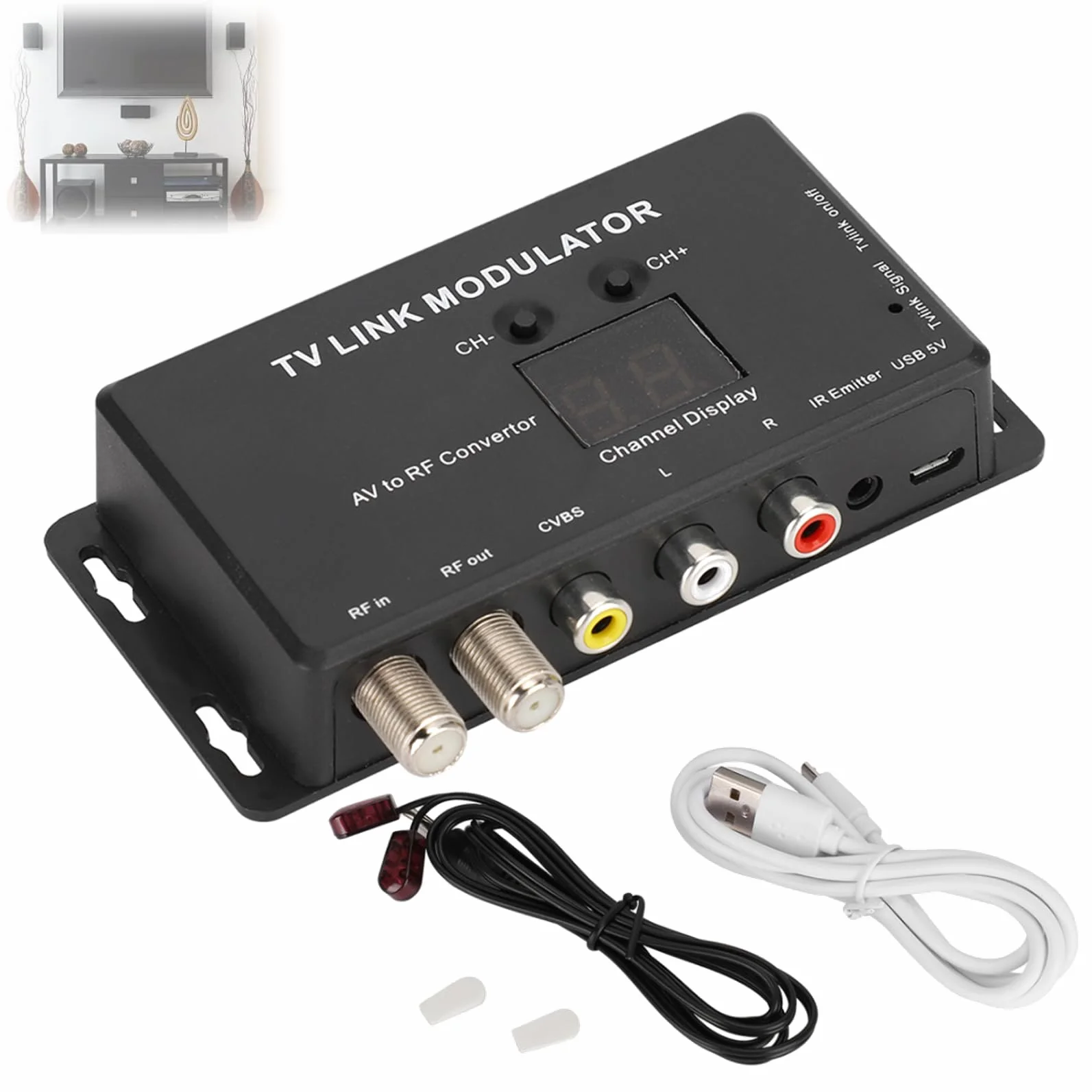 Modulator RF TM70 UHF do TV rf modulator for tv Konwerter AV na RF z Przed?u?aczem IR i Wy?wietlaczem Kana?u, ?atwa Instalacja i Konfiguracja modulatore Moduladores de RF