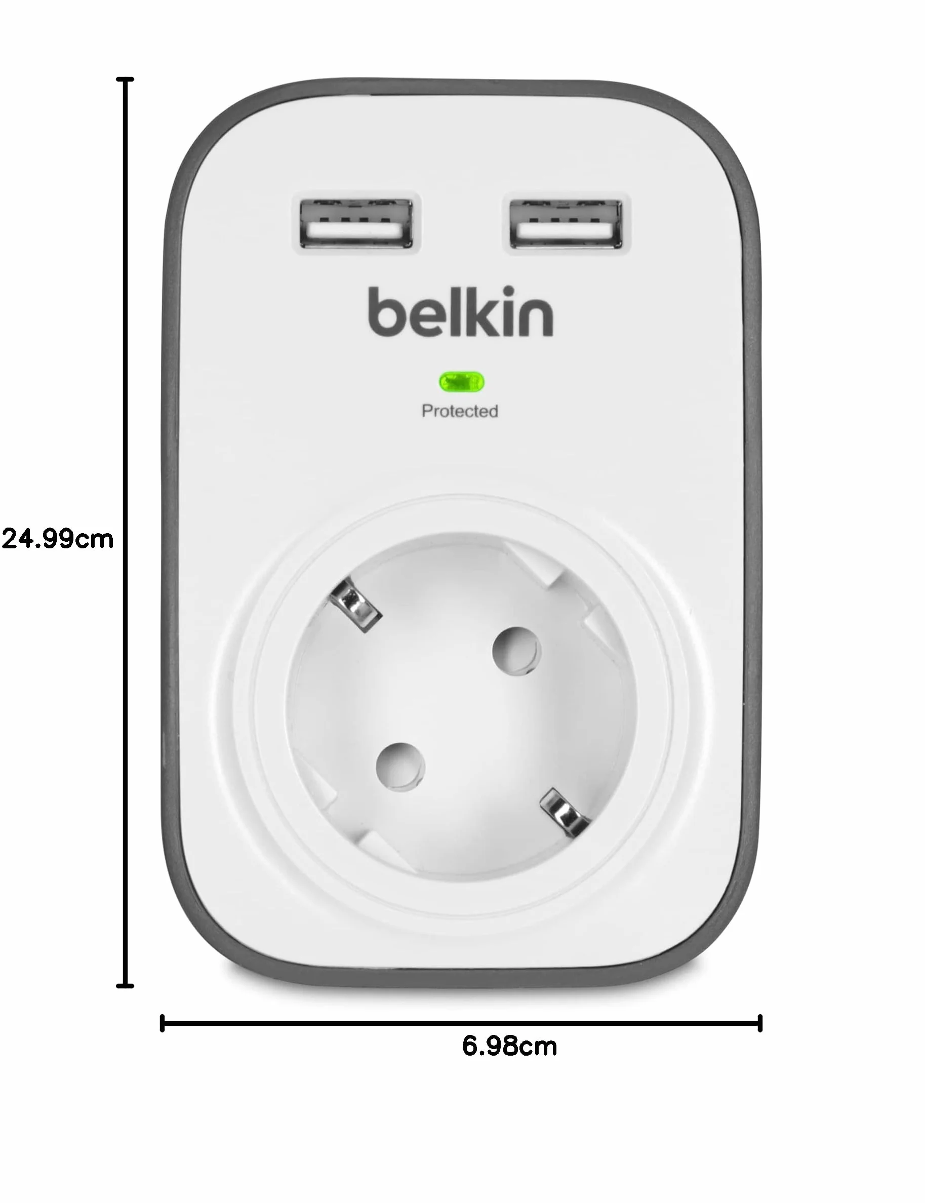 Belkin Surgecube Gniazdo Przeciwprzepięciowe 2 złącza USB Biały Szary