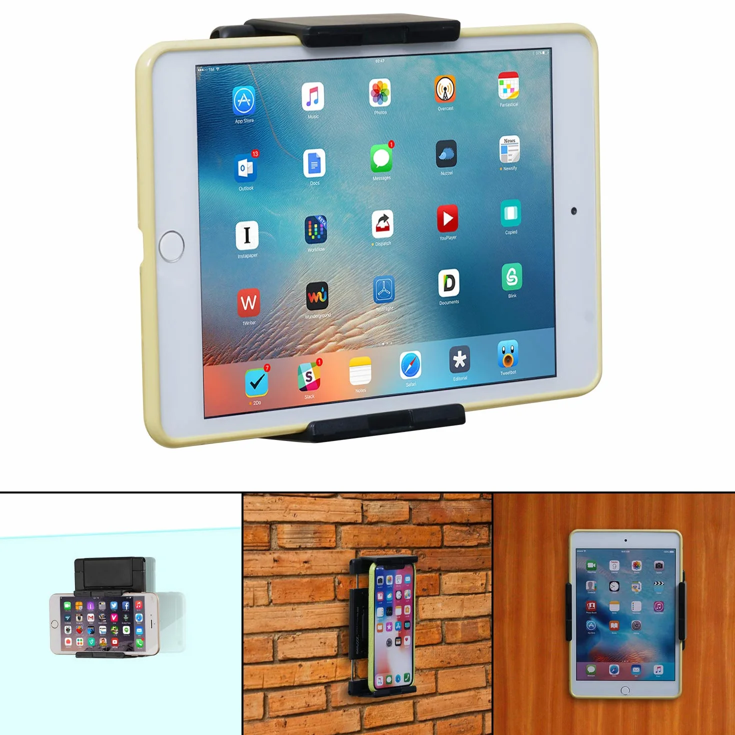 Uchwyt ścienny do telefonów komórkowych, uchwyt ścienny WANPOOL do telefonów i tabletów, pasuje do gładkich i szorstkich powierzchni (czarny)