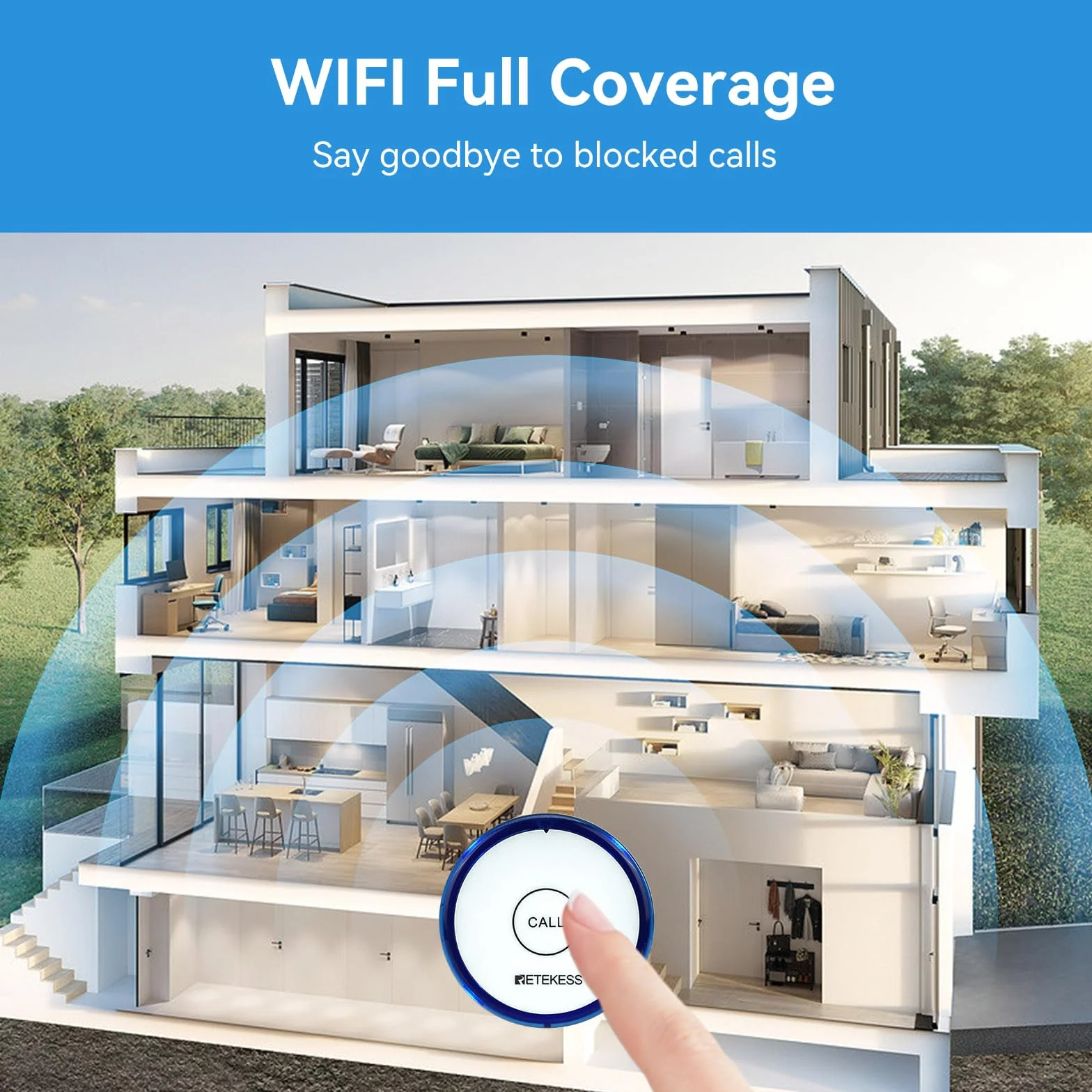 Retekess TH012 WiFi Inteligentny Przycisk Wywołania SOS, Pager dla Opiekuna, Bezprzewodowy System Ostrzegania Pielęgniarki, Akumulator, dla Seniorów Niepełnosprawnych Pacjentów w Podeszłym Wieku
