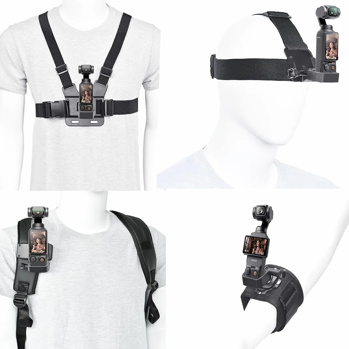Zestaw akcesoriów do DJI Osmo Pocket3 – uchwyt na pasek piersiowy do Pocket 3, w tym pasek na głowę, uchwyt plecaka i uchwyt na nadgarstek