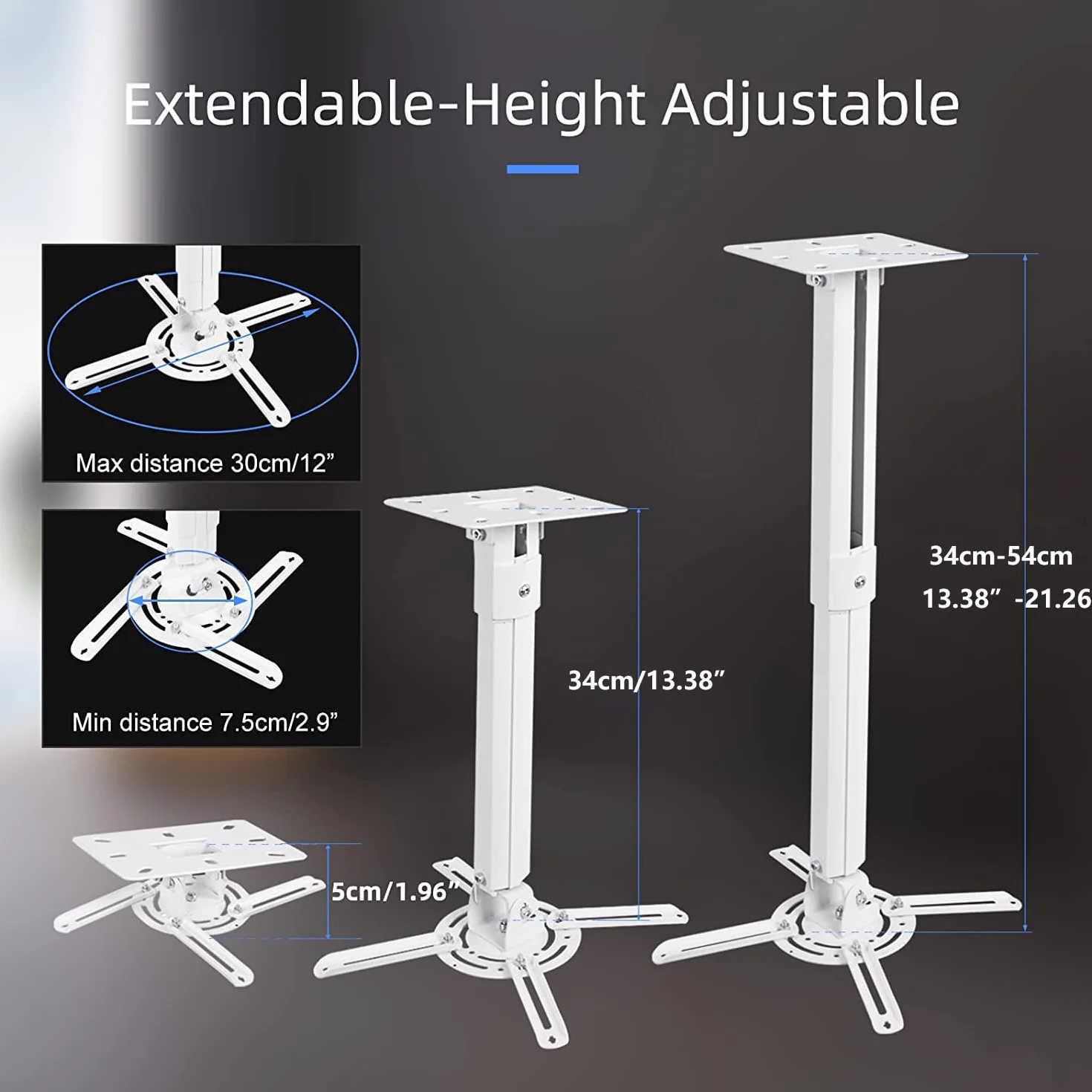 suptek Uchwyt Sufitowy do Projektora - Uniwersalny Mocowanie do Sufitu z Regulacją Wysokości 21-54 cm, Nośność 13,6 kg, Kompatybilny z Większością Projektorów PR05W