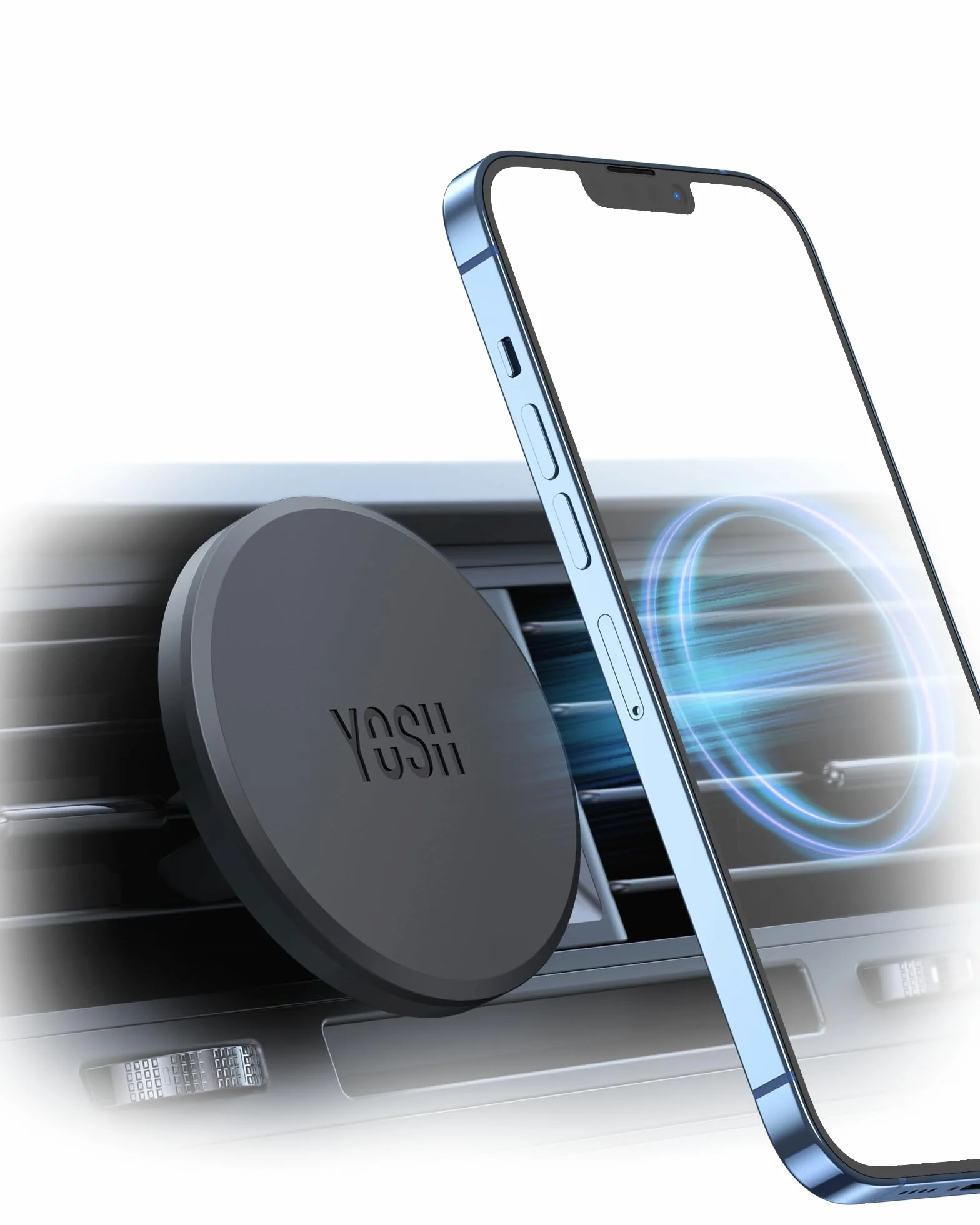 YOSH Uchwyt Samochodowy do MagSafe, Magnetyczny Uchwyt na Telefon z Magnesami N55, [Montaż w 1s i Pełna Ochrona Gumowa], do Serii iPhone 17-12 i Etui do MagSafe, Nie Wymaga Metalowej Płytki