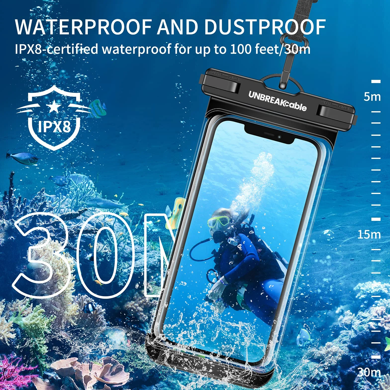 UNBREAKcable Wodoodporne etui na telefon, 2-pak IPX8 uniwersalne wodoodporne etui na telefon do iPhone 15 14 13 12 11 Pro Max XR X XS SE 2022 8 Samsung S24 S23 S22 Ultra S21 Huawei P60 Mate 60 do 7