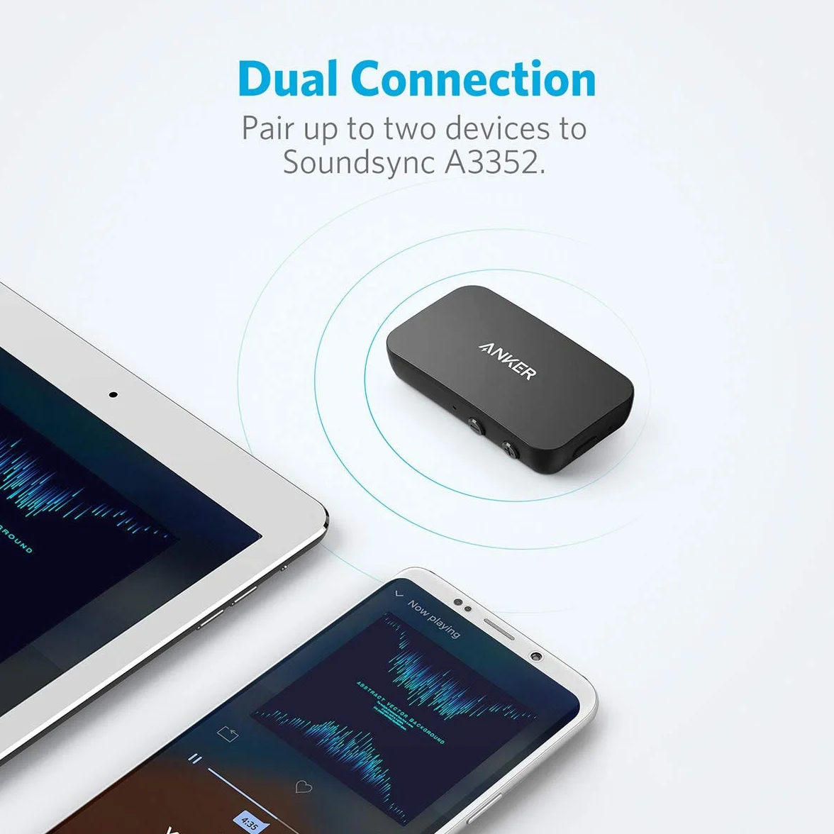 Soundsync Anker Odbiornik Bluetooth do strumieniowego przesyłania muzyki z Bluetooth 5.0, 12-godzinny czas pracy baterii, rozmowy w trybie głośnomówiącym, do samochodu, słuchawki, głośniki