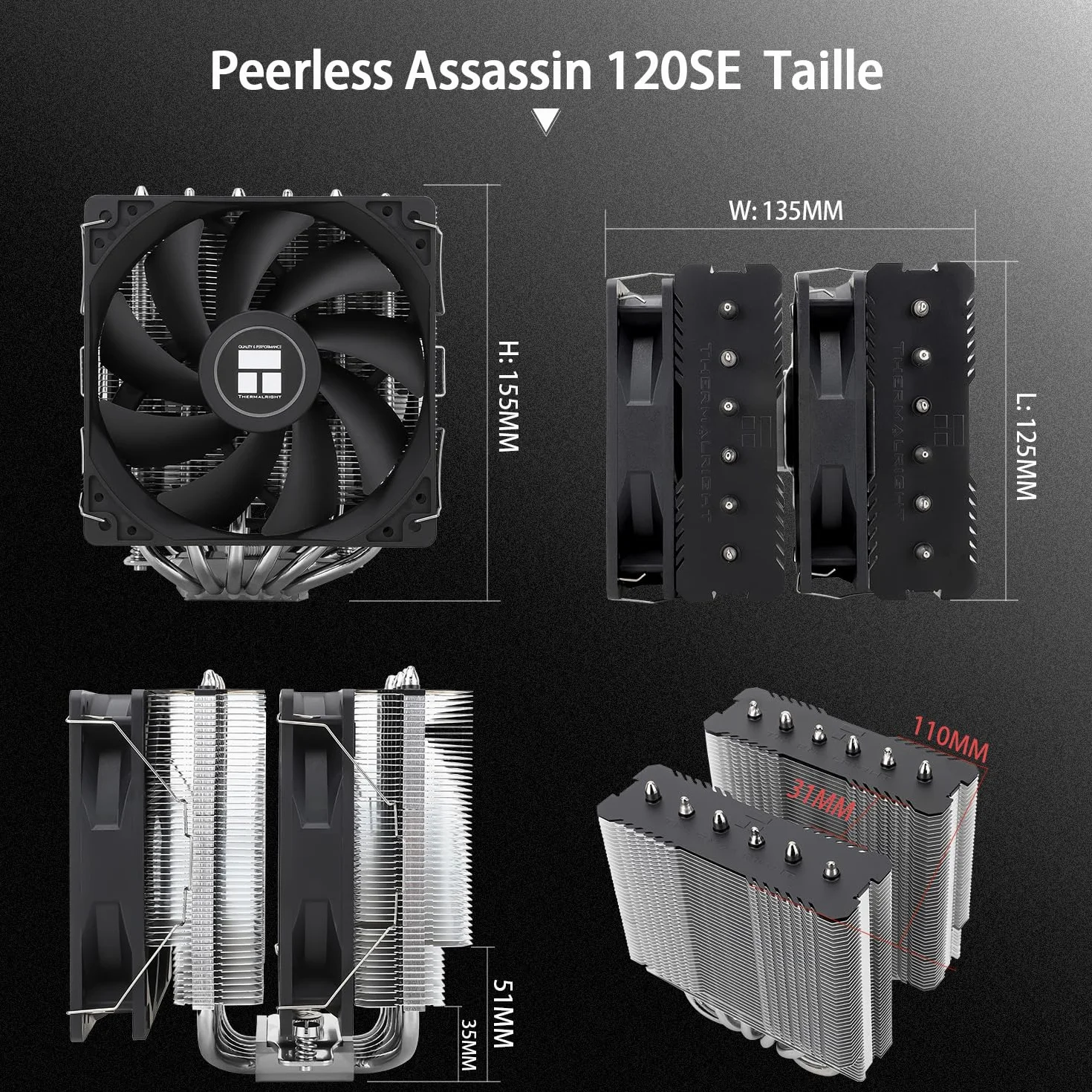 Thermalright Peerless Assassin 120 SE układ chłodzenia procesora, 6 ciepłowodów, wentylator Dual 120 mm TL-C12C PWM, aluminiowa osłona radiatora, AGHP, do AMD AM4 AM5/Intel 1700/1150/1151/1200