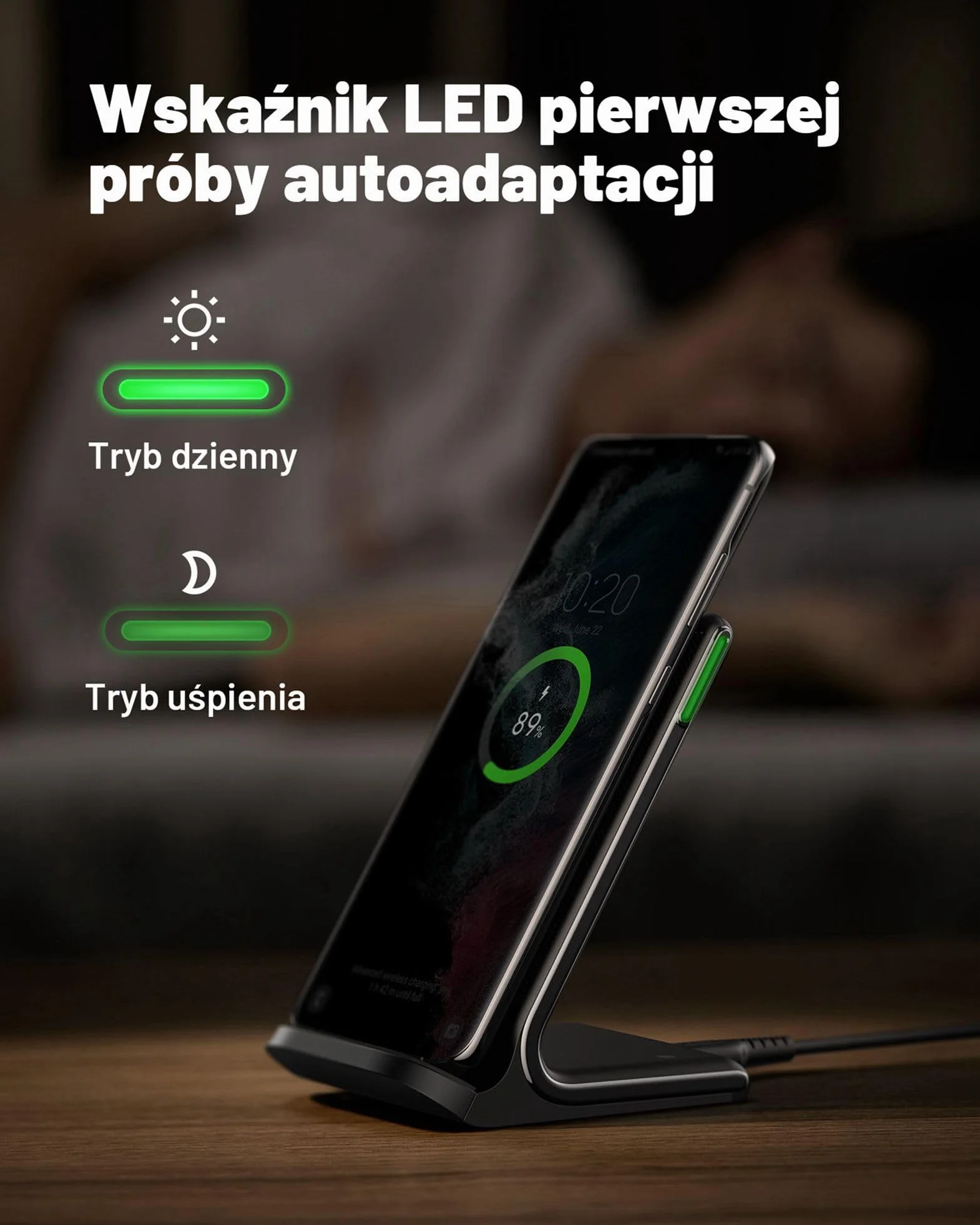 INIU Bezprzewodowa Ładowarka, 15W Ładowanie Stacja Ładująca, Stojak do Ładowarki Bezprzewodowej LED Adaptacyjny, Ładująca Podstawka dla iPhone 17 16 15 14 13 12 Pro Max Samsung S24 S23 etc