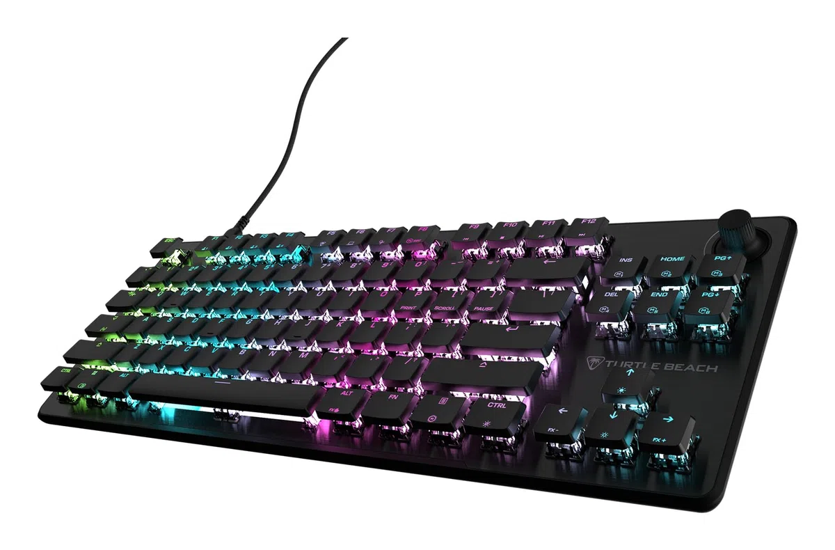Turtle Beach Vulcan II TKL RGB Tenkeyless mechaniczna klawiatura gamingowa do PC – przełączniki liniowe z możliwością wymiany podczas pracy, podświetlenie RGB na przycisk, regulacja głośności