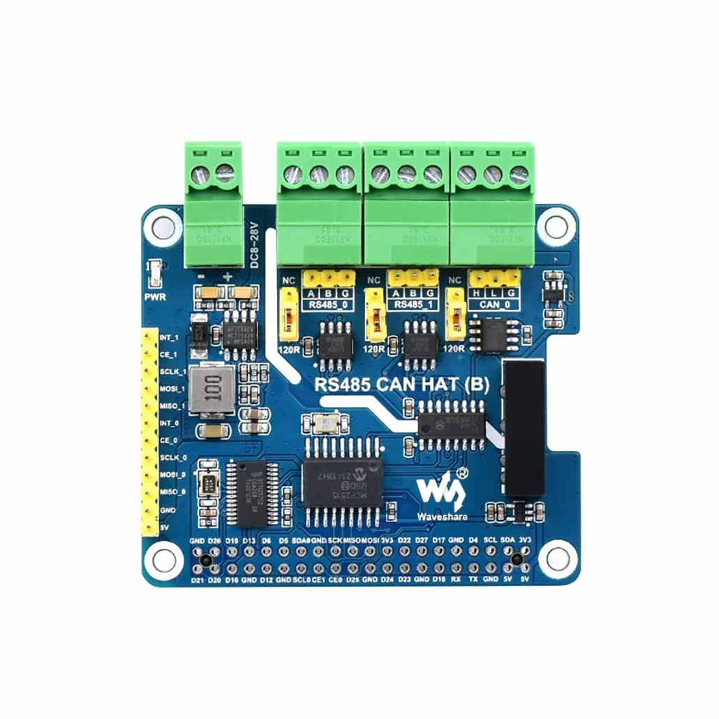 Izolowany RS485 CAN HAT (B) do Raspberry Pi Series, SPI Communication, 2-Ch RS485 i 1-Ch CAN, Converts SPI to CAN/RS485