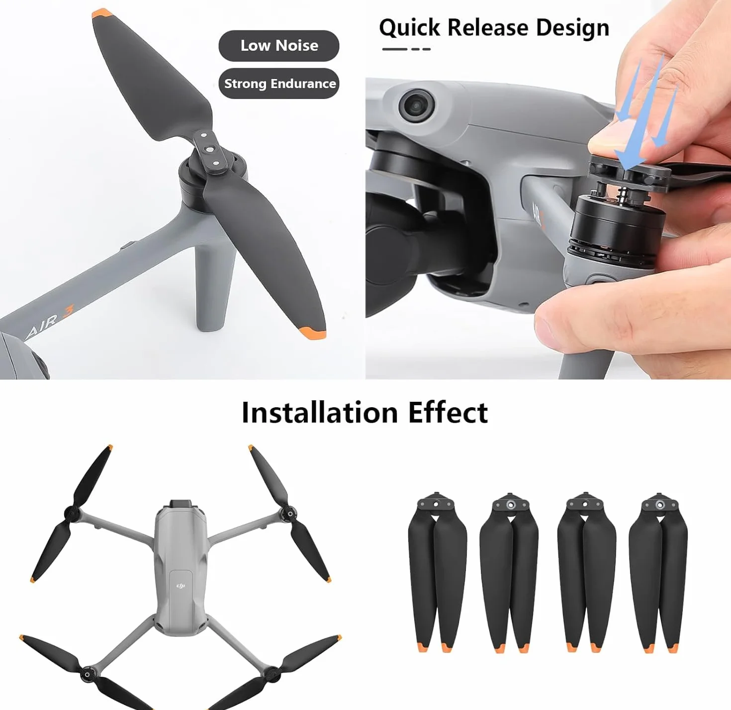 8 szt. Śmigła do DJI Air 3/AIR 3S wymienne ostrza śmigła zapasowe ostrze śmigła niski poziom hałasu 8747F skrzydła do drona DJI Air 3/AIR 3S akcesoria pomarańczowe końcówki