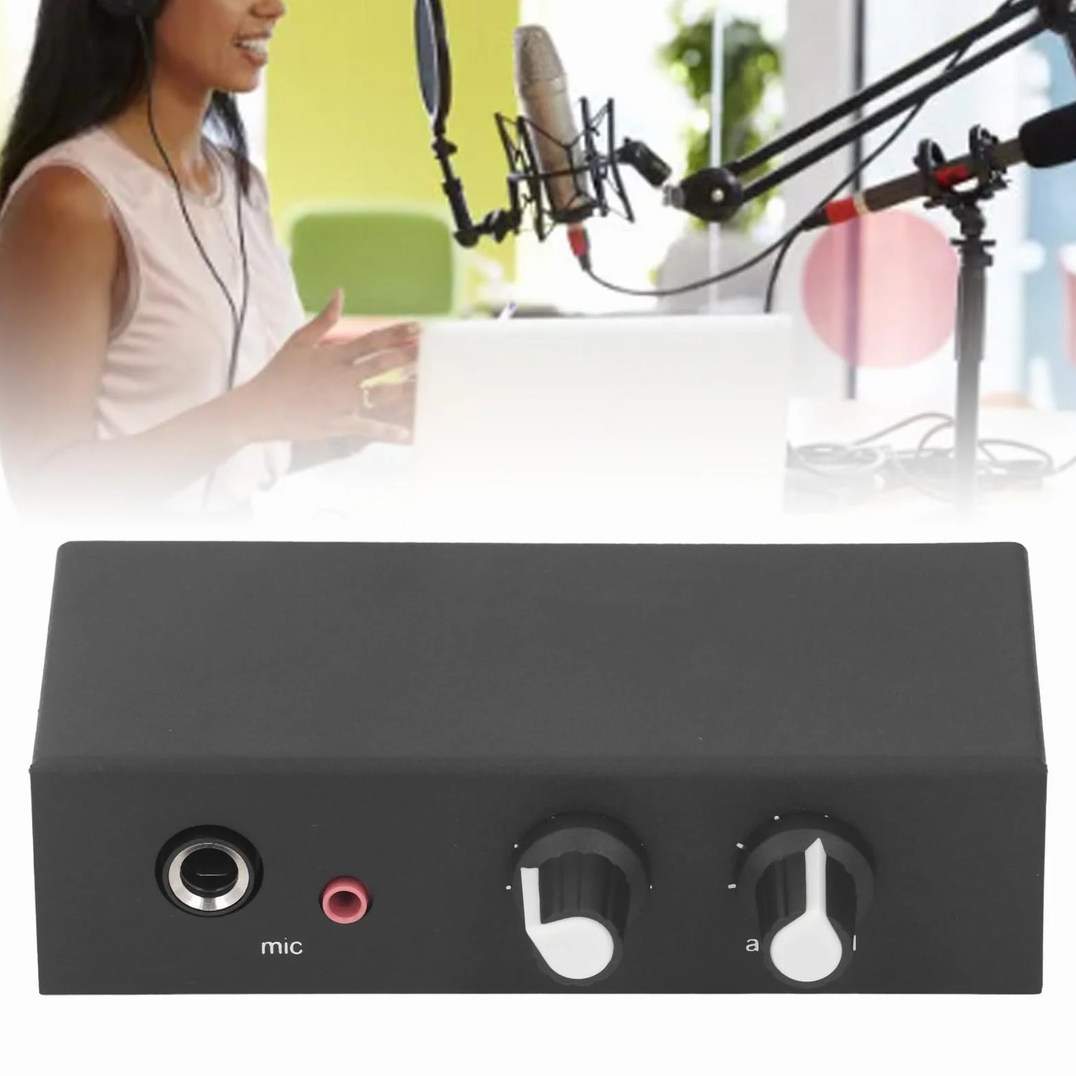 Przedwzmacniacz Dźwięku Stereo, Wzmacniacz Słuchawkowy z Mikrofonem z 3 Portami, Profesjonalny Mini Przedwzmacniacz Gramofonowy, Idealny do Małego Domowego Studia Muzycznego,