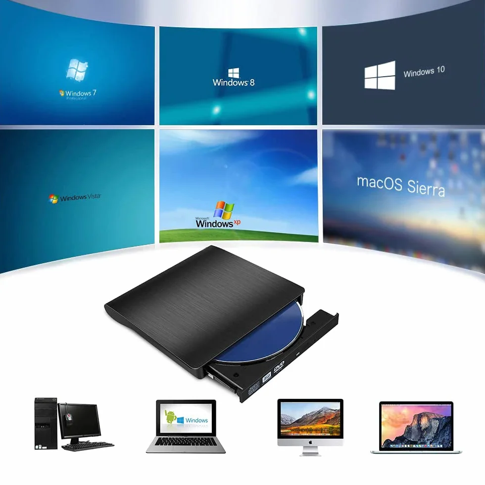 Retoo Zewnętrzny napęd DVD USB 3.0 Type-C CD DVD +/-RW Optical Drive USB C Burner Slim CD/DVD ROM Rewriter Writer Reader Portable for PC Laptop Desktop MacBook Mac Windows 7 8.1 10 Linux OS Appl