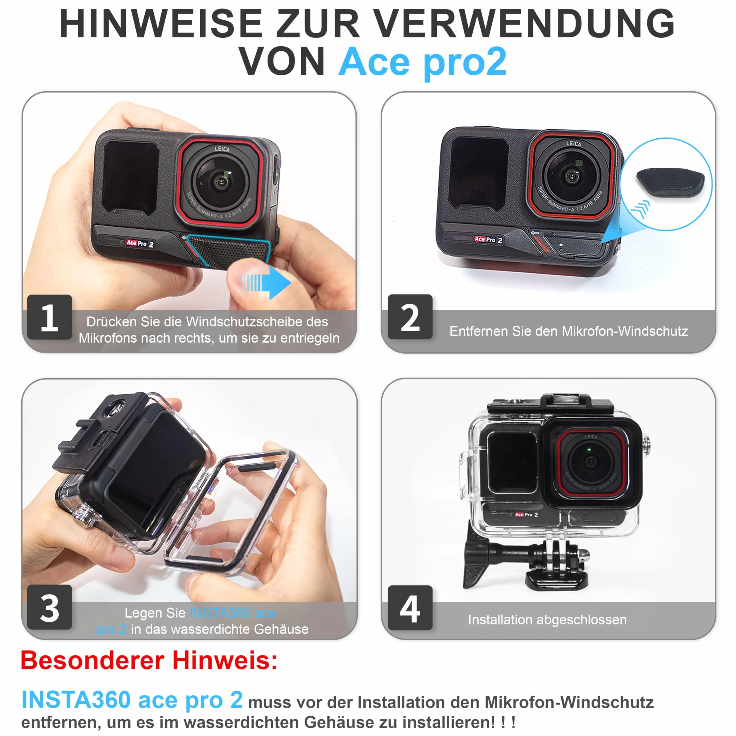 FitStill 50 M/164 FT Wodoodporna obudowa do Insta 360 ace Pro, pyłoszczelna i wodoodporna, obudowa do nurkowania z akcesoriami wspornikowymi, odpowiednia dla Insta 360 ace Pro