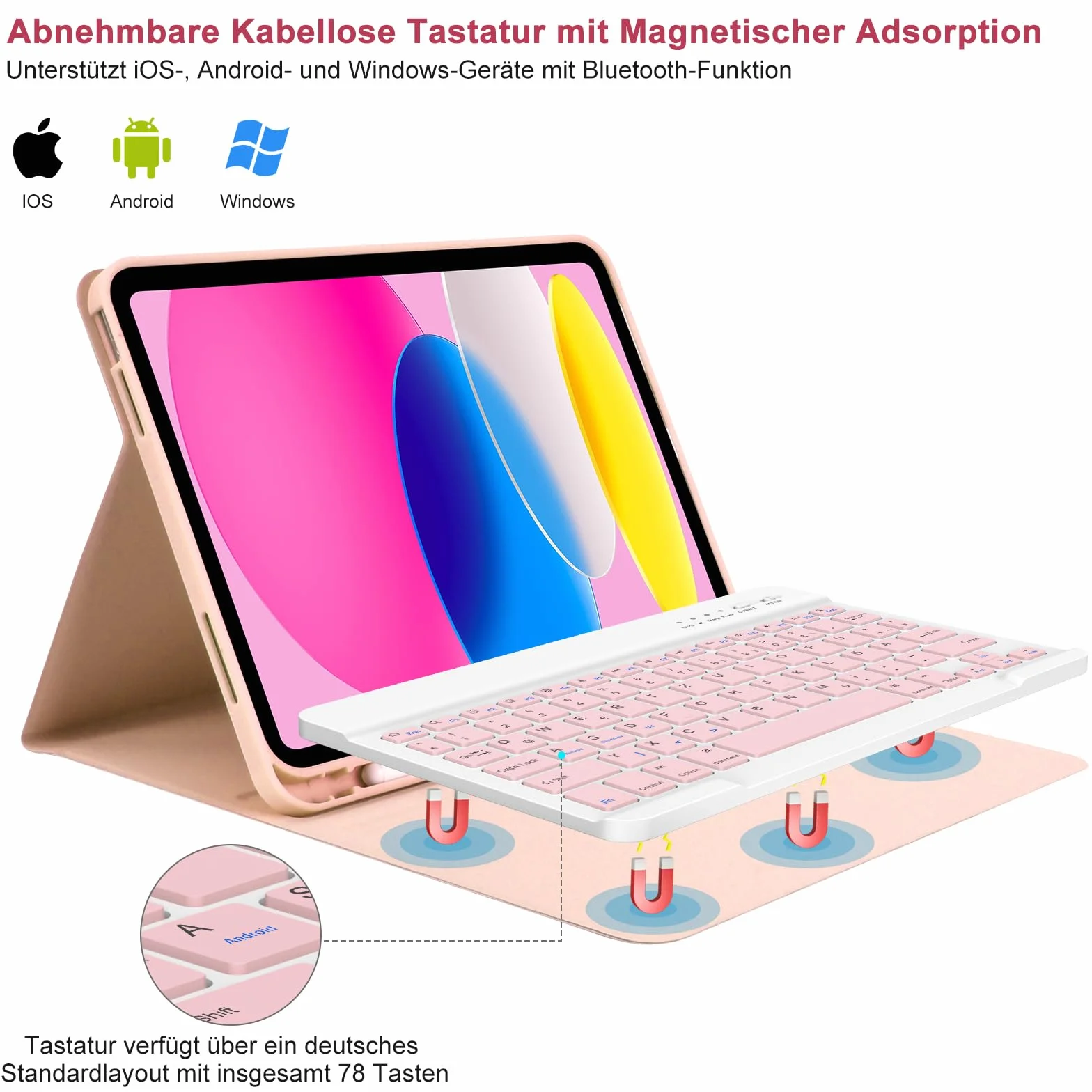 Etui z klawiaturą do iPada A16 11 generacji 2025/10 Generation 2022, bezprzewodowa Bluetooth, QWERTZ niemiecki