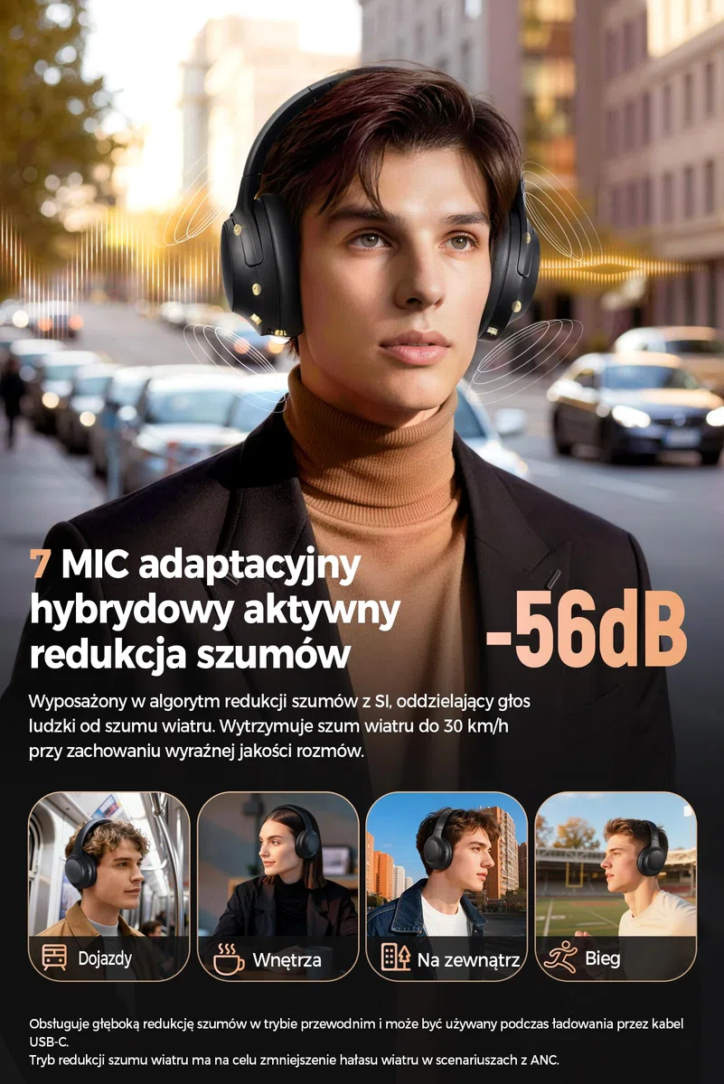 SOUNDPEATS Cove Pro Hybrid Słuchawki Nauszne z Aktywnym Tłumieniem Hałasu 7 Mikrofonów, Bezprzewodowe Słuchawki Bluetooth 6.0, Podwójny Certyfikat Hi-Res z LDAC, 95H Odtwarzania, Nastawny EQ