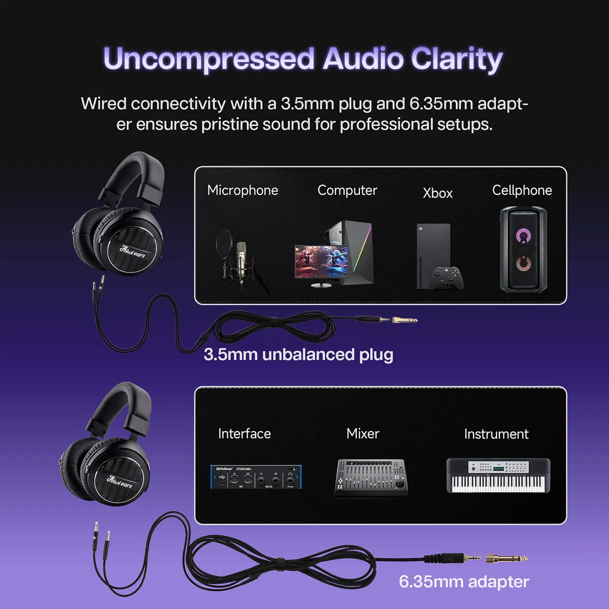Linsoul Kiwi Ears Ellipse – studyjne słuchawki nauszne z dynamicznym przetwornikiem, przewodowe słuchawki stereo Hi-Fi do gier, konstrukcja otwarta, z odłączanym kablem, dla muzyków i audiofilów