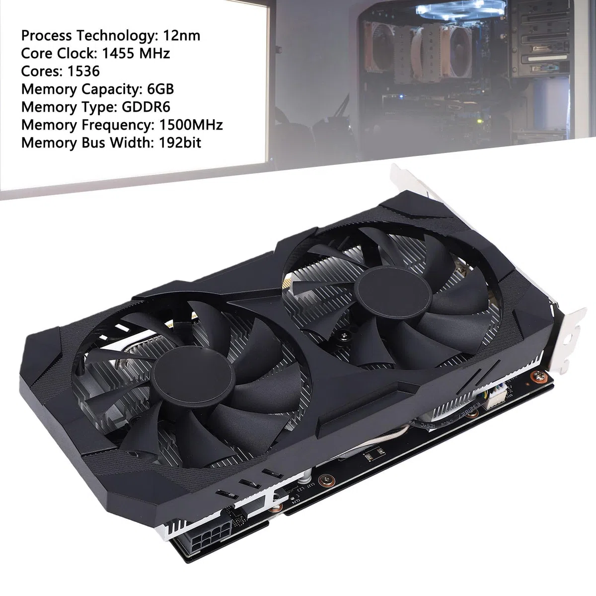Karta Graficzna 6 GB GDDR6 192-bitowy Podwójny Wentylator do Gier Stacjonarnych Karta Graficzna do Gier na PC, 1080p z obsługą DisplayPort