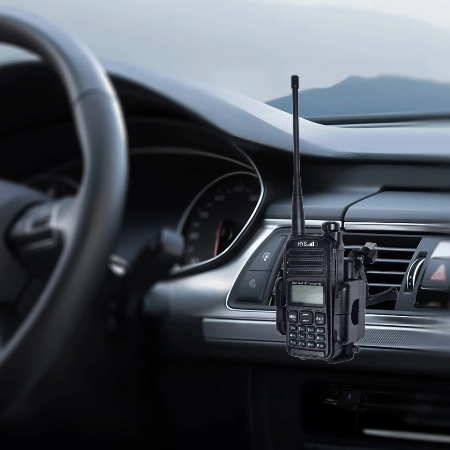 UAYESOK Uchwyt na krótkofalówkę samochodową, obrotowy, kompatybilny z Motorola Baofeng Kenwood HYT Yaesu Icom Midland Retevis Handheld Two Way Radio Portable do samochodów SUV Air