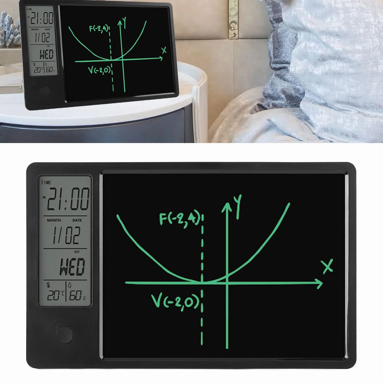 Elektroniczny kalendarz z notatnikiem, wymazywalna tablica do pisania LCD Elektroniczny cyfrowy planer Kalendarz Tablet Wyświetlacz temperatury i wilgotności (BLACK)