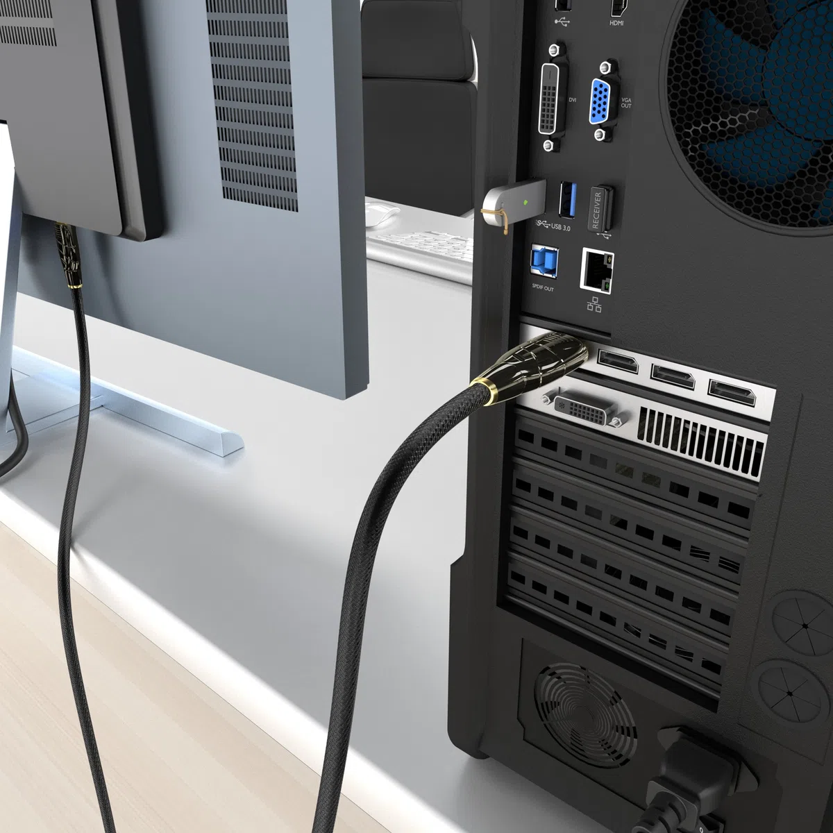 KabelDirekt Kabel DisplayPort – 2 m (4K 60 Hz, wersja 1.2, wtyczka z blokadą, nylonową osłoną) – seria PRO