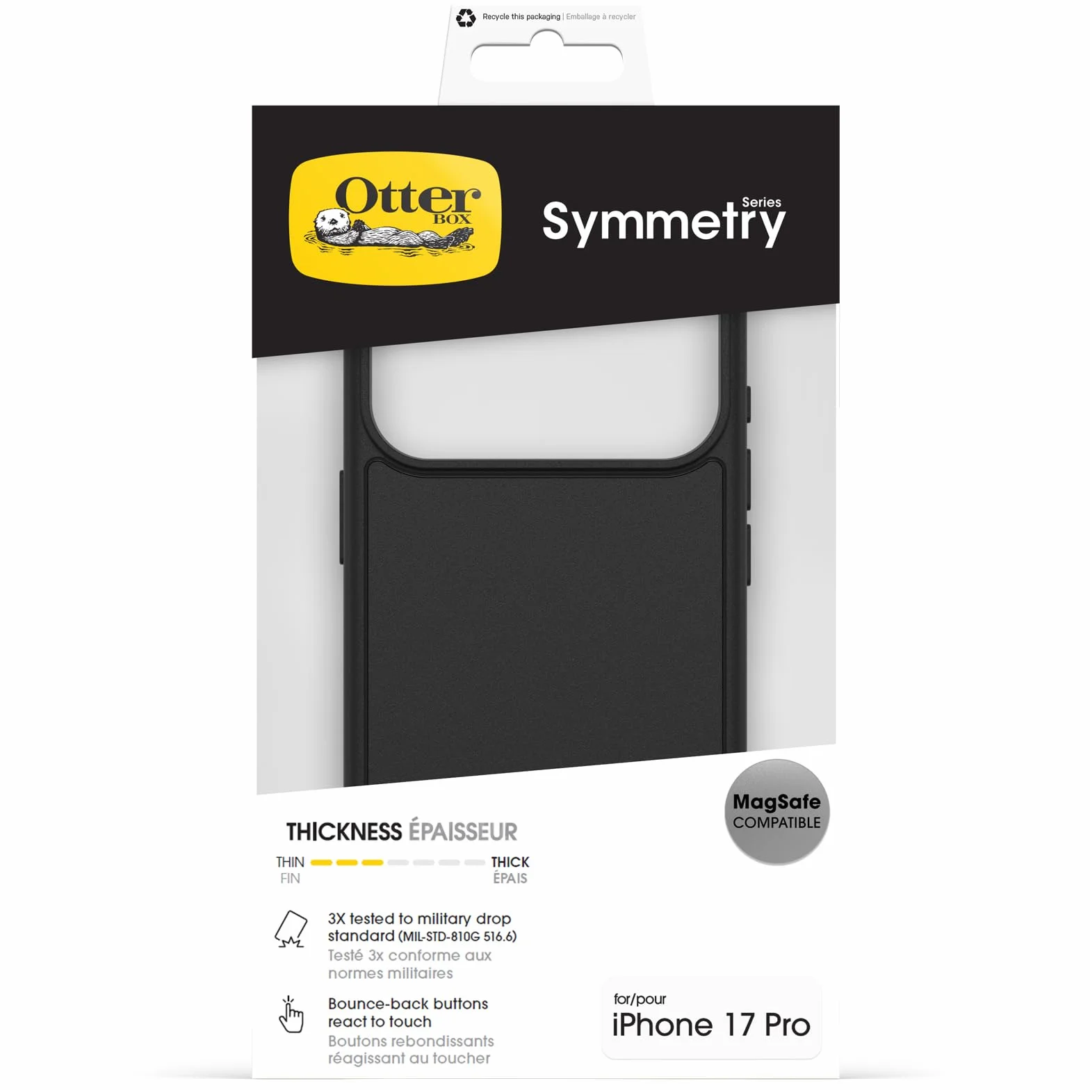 OtterBox Etui Symmetry Series MagSafe do iPhone 17 Pro, Przezroczyste, Wstrząsoodporny, Czarne