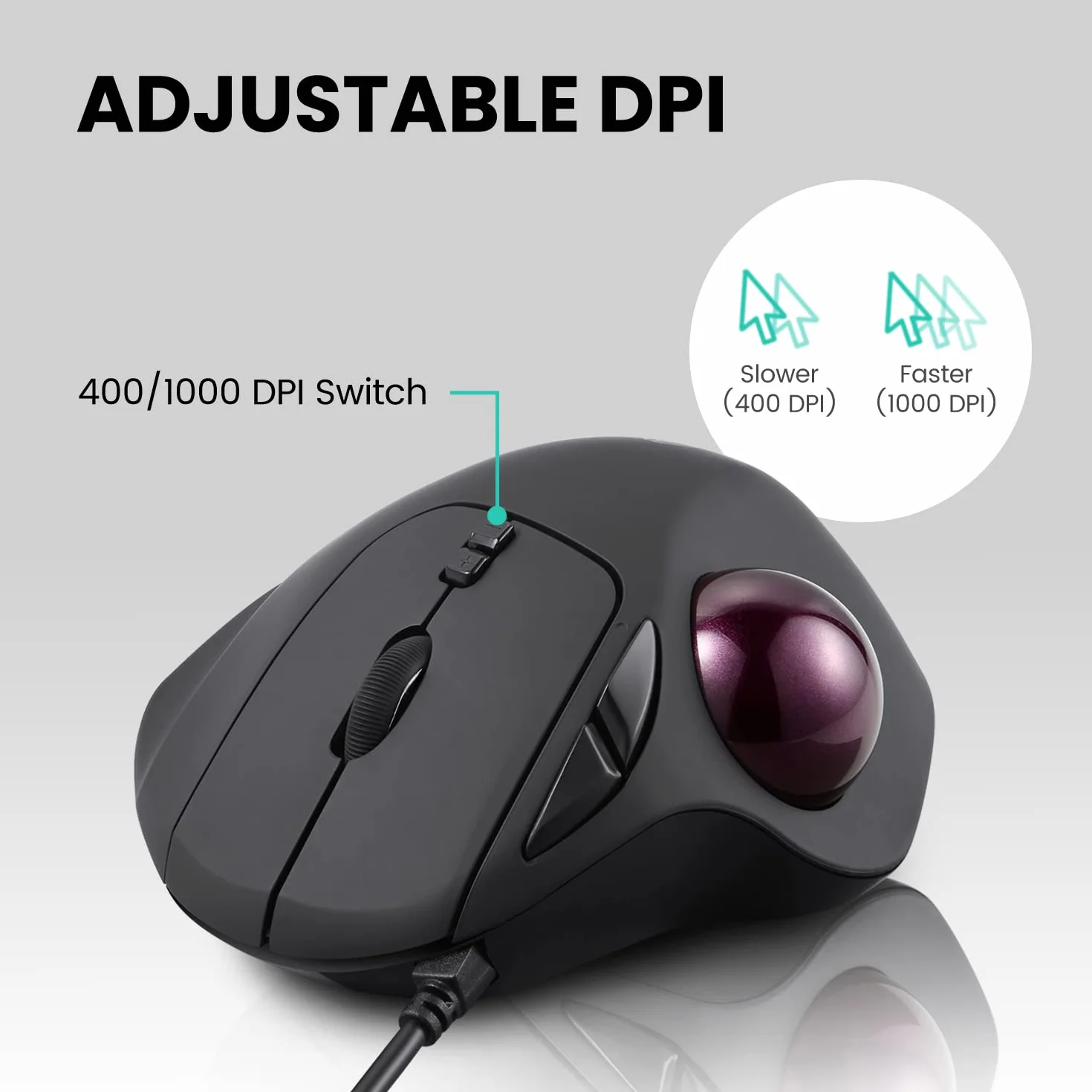 Perixx PERIMICE-517 ergonomiczna przewodowa mysz USB Trackball 34mm 7 przycisków 400/1000 DPI