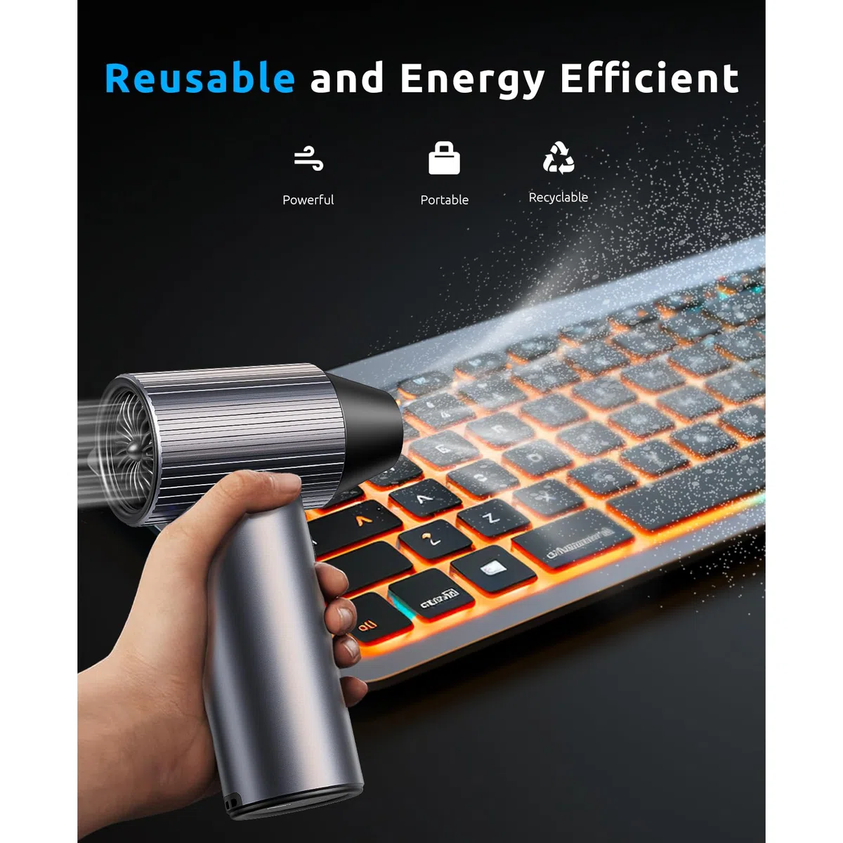 Elektryczna dmuchawa pyłu 300.000 obr./min – dmuchawa sprężonego powietrza z silnikiem 240 W, akumulator dmuchawy pyłu 7500 mAh i wytrzymała metalowa obudowa – 3-biegowy Jet Blower Turbo Fan