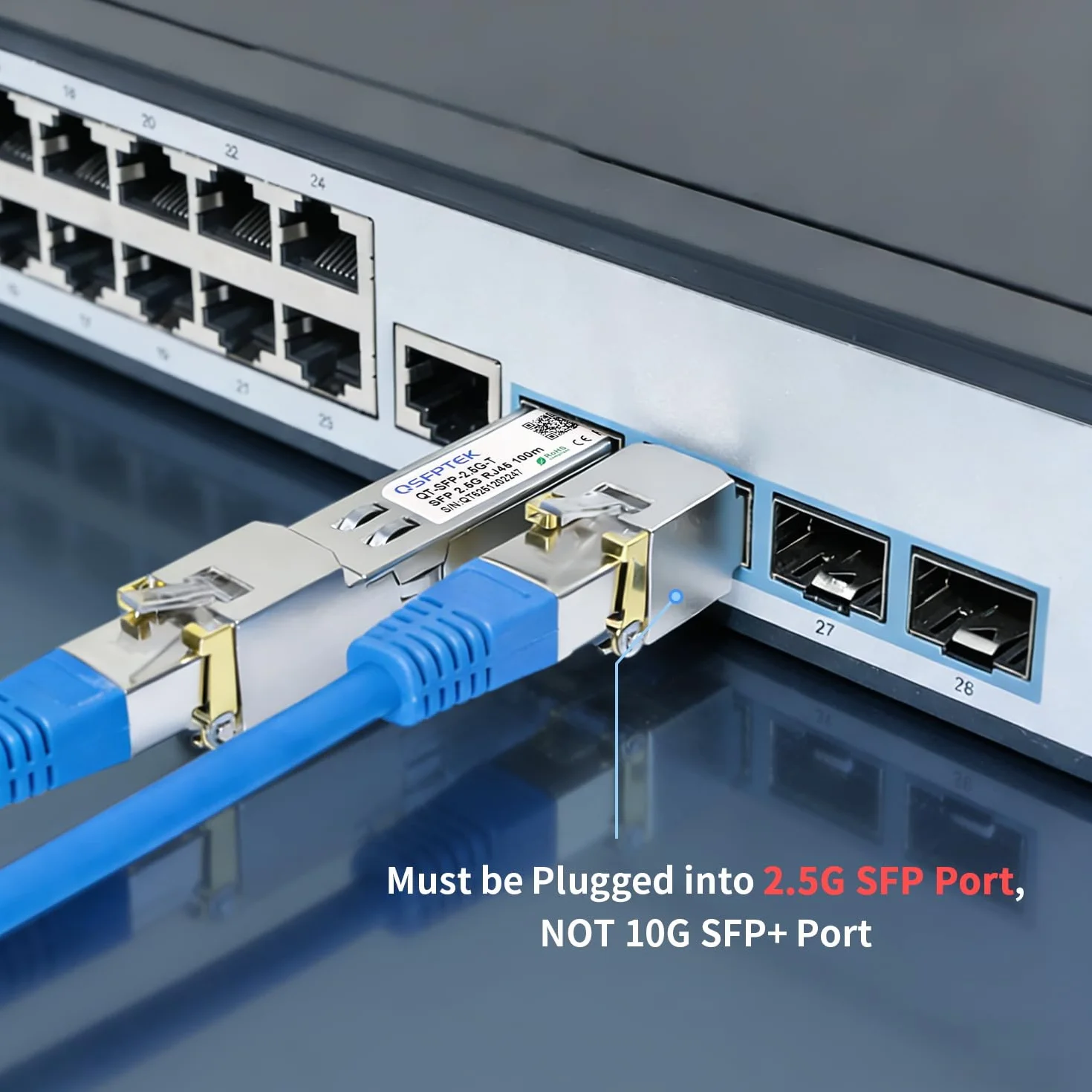 QSFPTEK 2.5GBASE-T SFP do RJ45 Transceiver, 2,5G moduł Mini-GBIC kompatybilny z Cisco SFP-2.5G-T, Ubiquiti, MikroTik, TP-Link 2.5Gb Switch/Router, do 100m (Obsługa tylko portu 2.5G)
