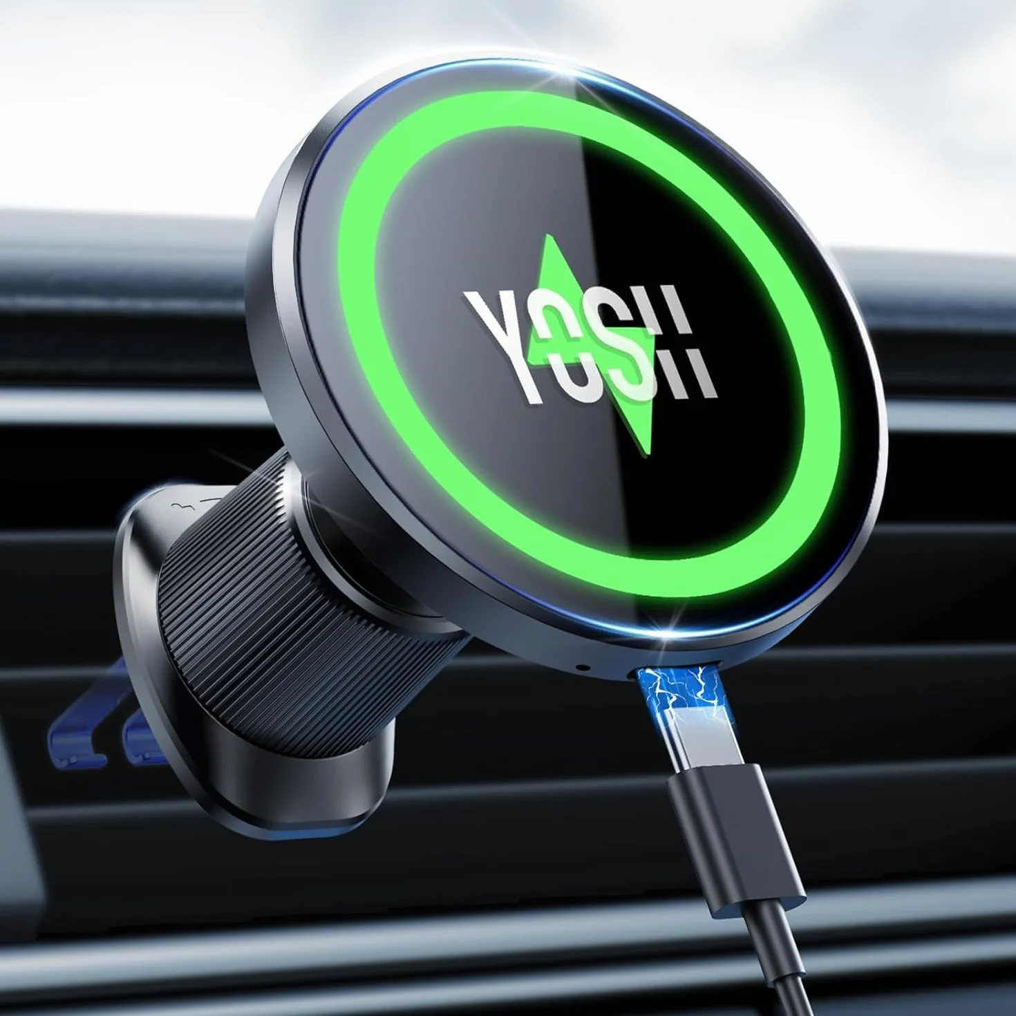 YOSH Uchwyt Samochodowy 15W dla MagSafe z Funkcją Ładowania, Magnetyczna Ładowarka Bezprzewodowa do Wentylacji Samochodowej, Uchwyt na Telefon Komórkowy z Magnesami N55 do iPhone 17/16/15/14/13/12
