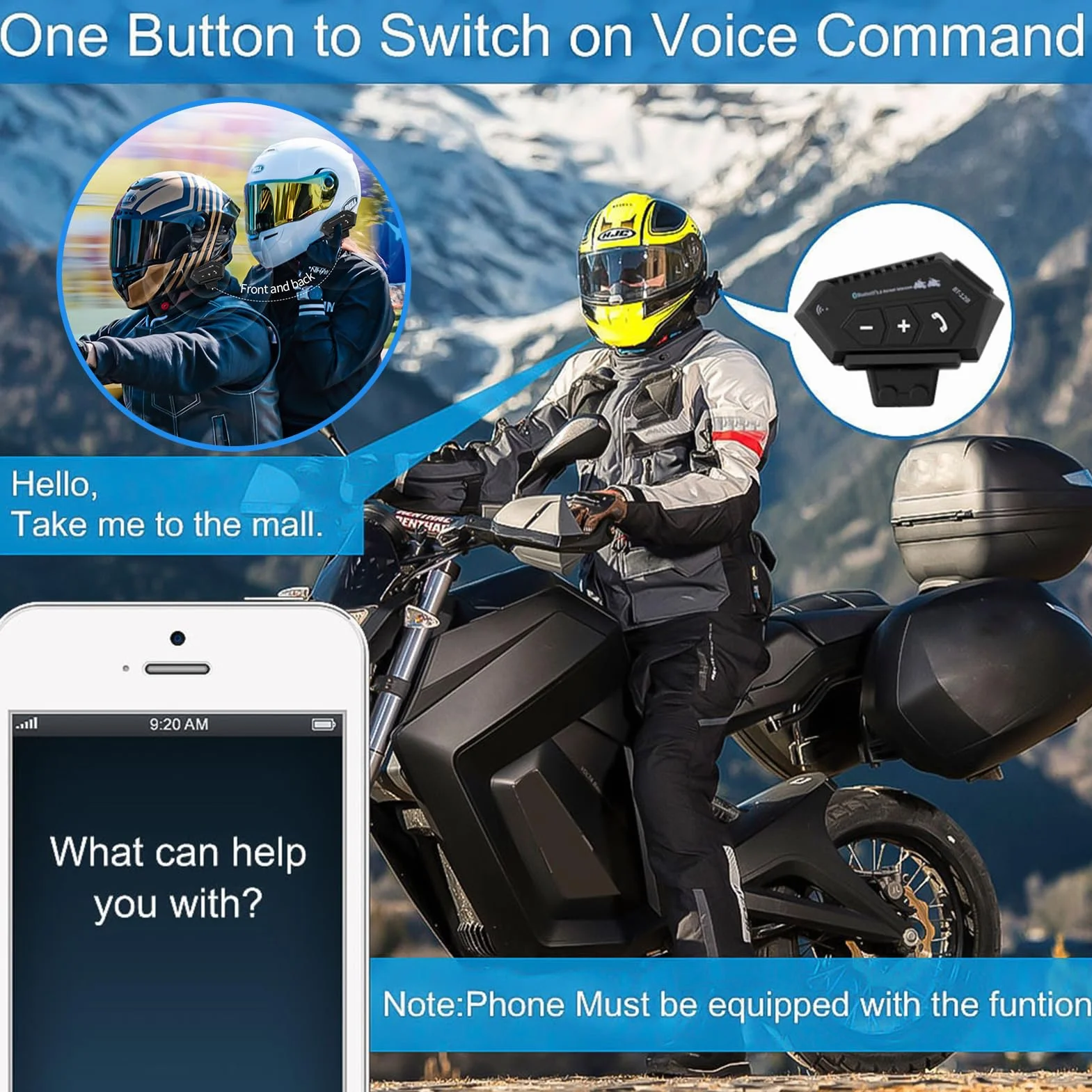 Zestaw głośnomówiący Bluetooth do kasku motocyklowego BT 2000 mAh