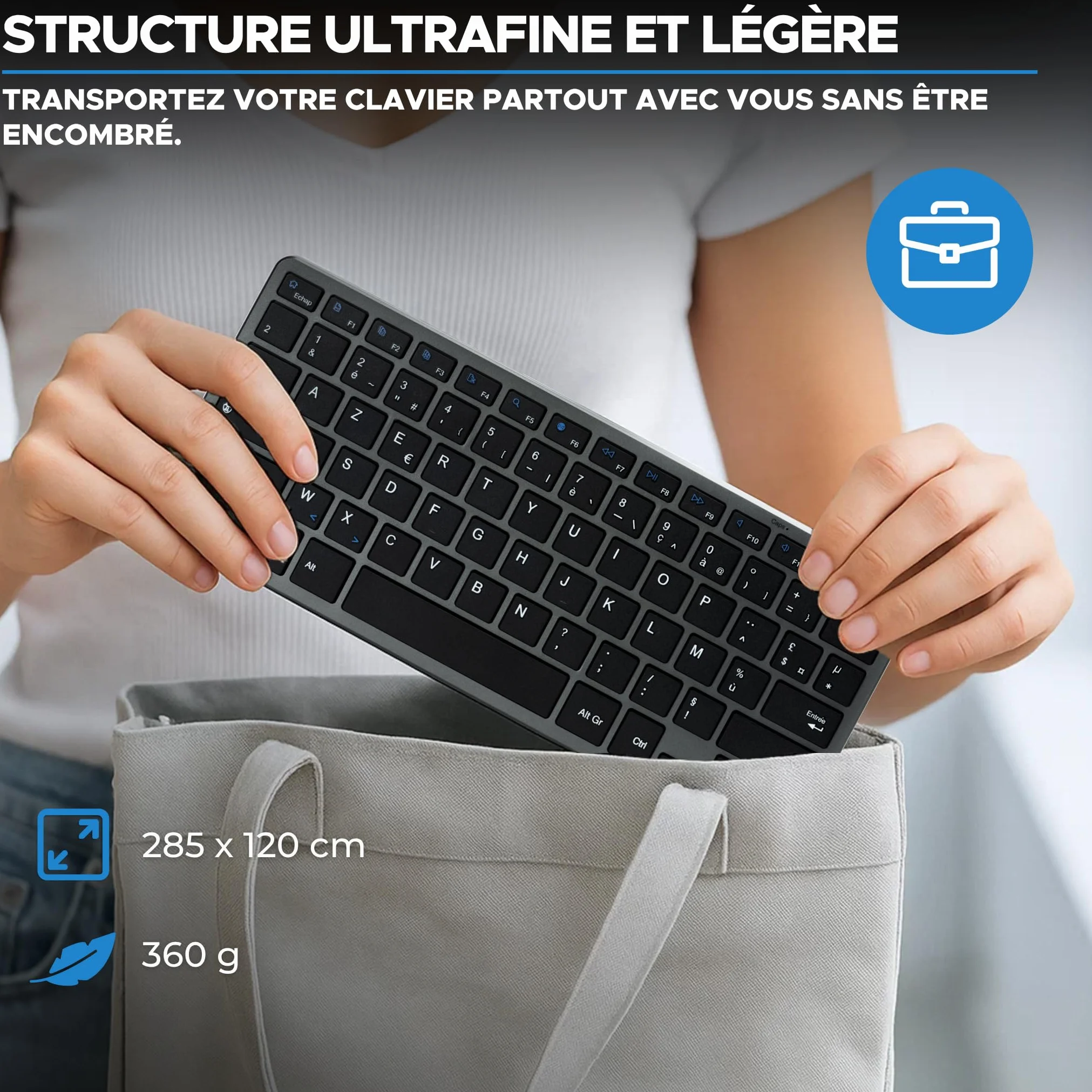 Bezprzewodowa klawiatura Bluetooth mini Azerty cicha lekka 90h ładowalna USB C 14 skrótów multimedialnych biała