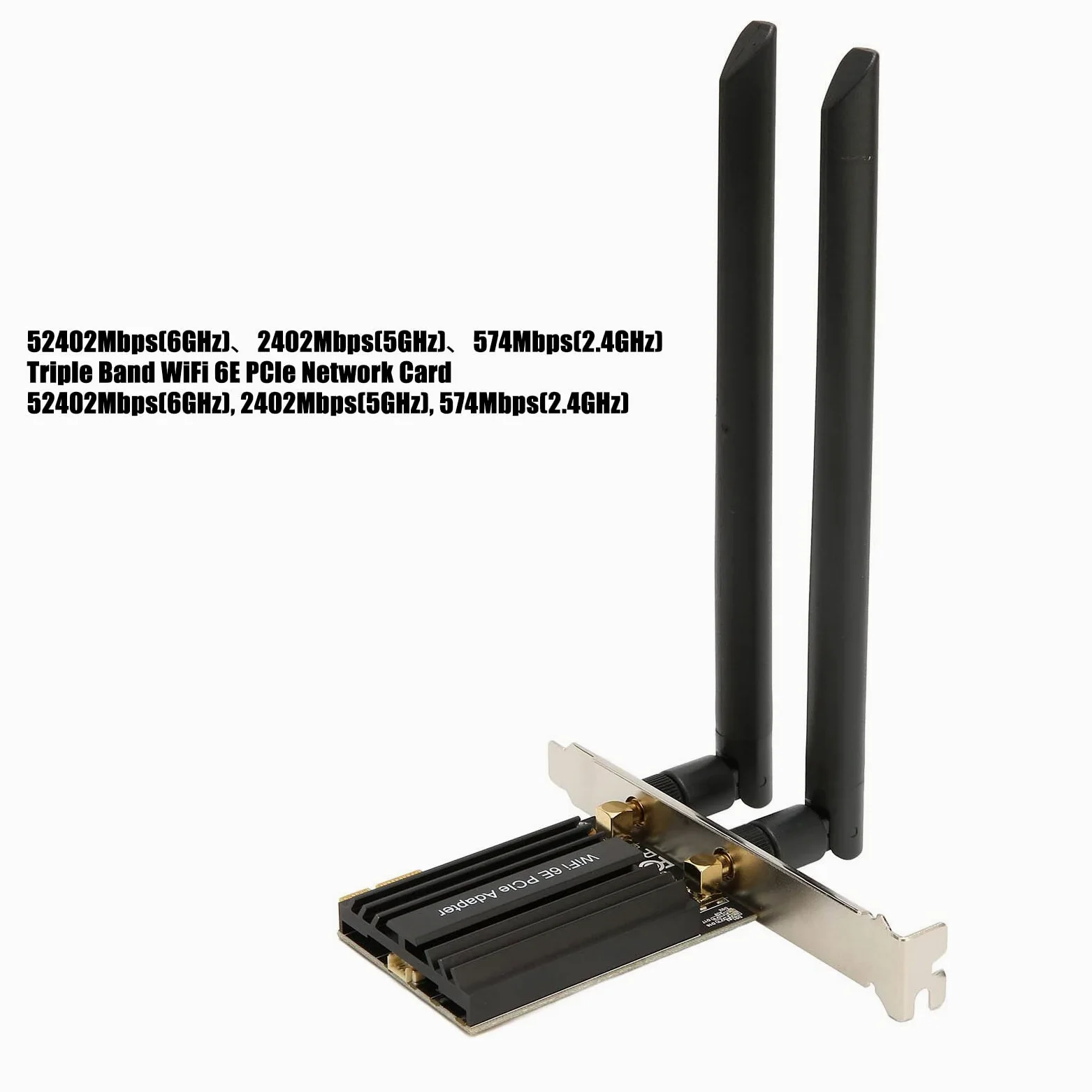 Bezprzewodowa karta LAN 6E PCIE, szybsza prędkość o mniejszym opóźnieniu, technologia BT 5.2, pozłacany interfejs wbudowany radiator, wielozakresowy 5 Ghz 6 Ghz 2,4 Ghz dla PC