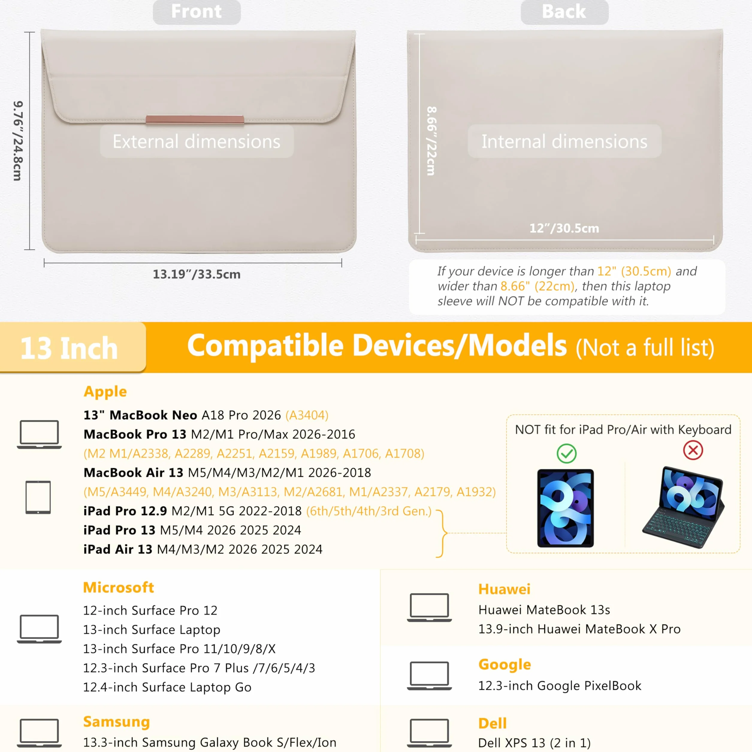 HYZUO 13 Cali Pokrowiec Etui na Laptop z Podstawką do Air 13 M5 A3449 M4 M3 M2 M1 2026-2018, 13" MacBook Neo 2026 A3404, MacBook Pro 13 M2 M1, 13" iPad Pro/Air, Surface Pro, Beżowy(Śmieszek)