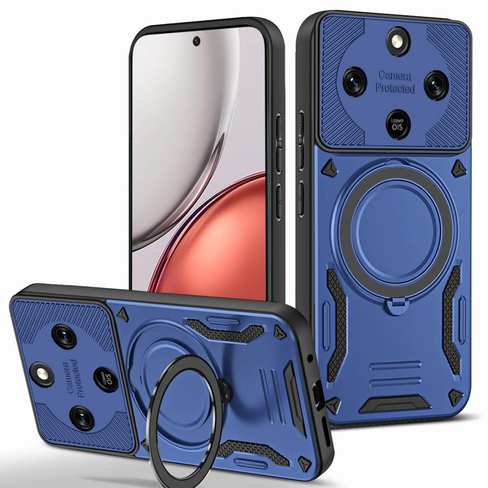 Etui do Honor Magic8 Lite/Magic 8 Lite 5G, TPU/PC 2 w 1 Hybrid uchwyt samochodowy obracany o 360°, odporne na uderzenia i upadki, etui na telefon komórkowy, niebieskie