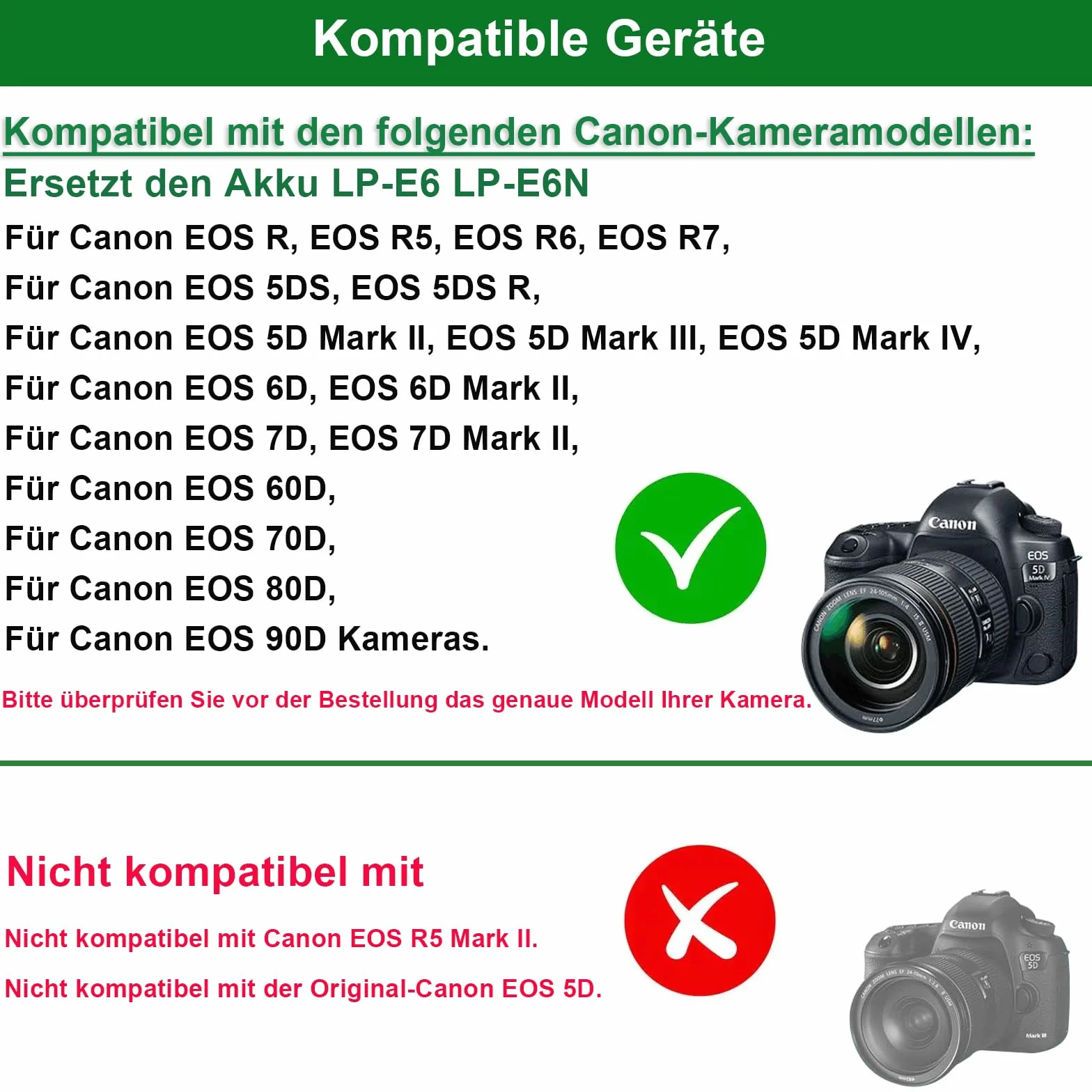 ACK-E6 Zapasowa ładowarka do lustrzanek cyfrowych Canon EOS 70D 7D, EOS 60D 6D, EOS 5D Mark II, EOS 5DS, EOS 5DS-R z inteligentnym chipem w pełni zdekodowanym