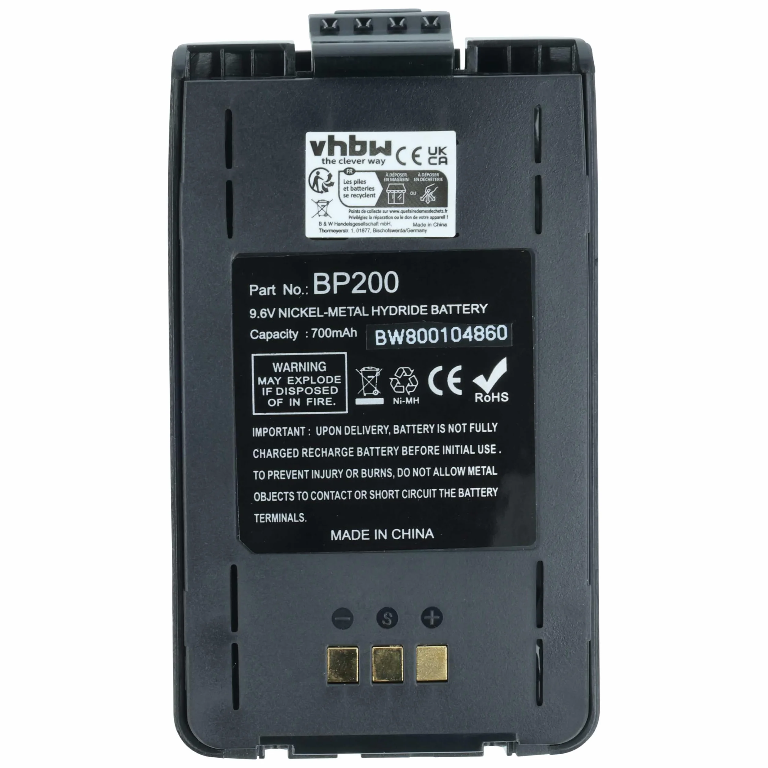 vhbw Zamiennik baterii Icom BP-200 750mAh 9,6V NiMH + klips