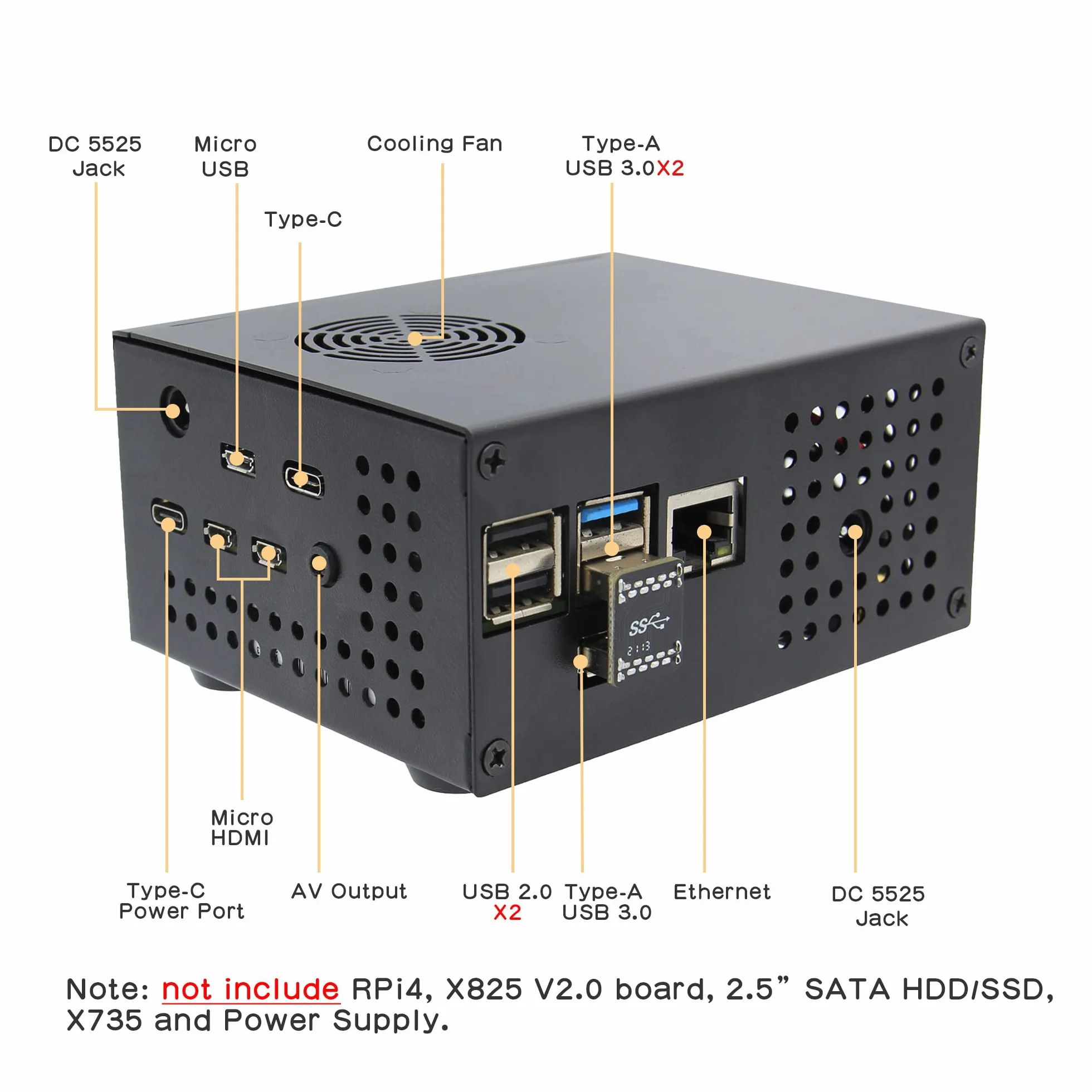 Geekworm X825-C8 Case, Only Support X825 V2.0 2.5 Inch SATA SSD/HDD Shield & Raspberry Pi 4 & X735 (Raspberry Pi / X825 / X735 Not Included)