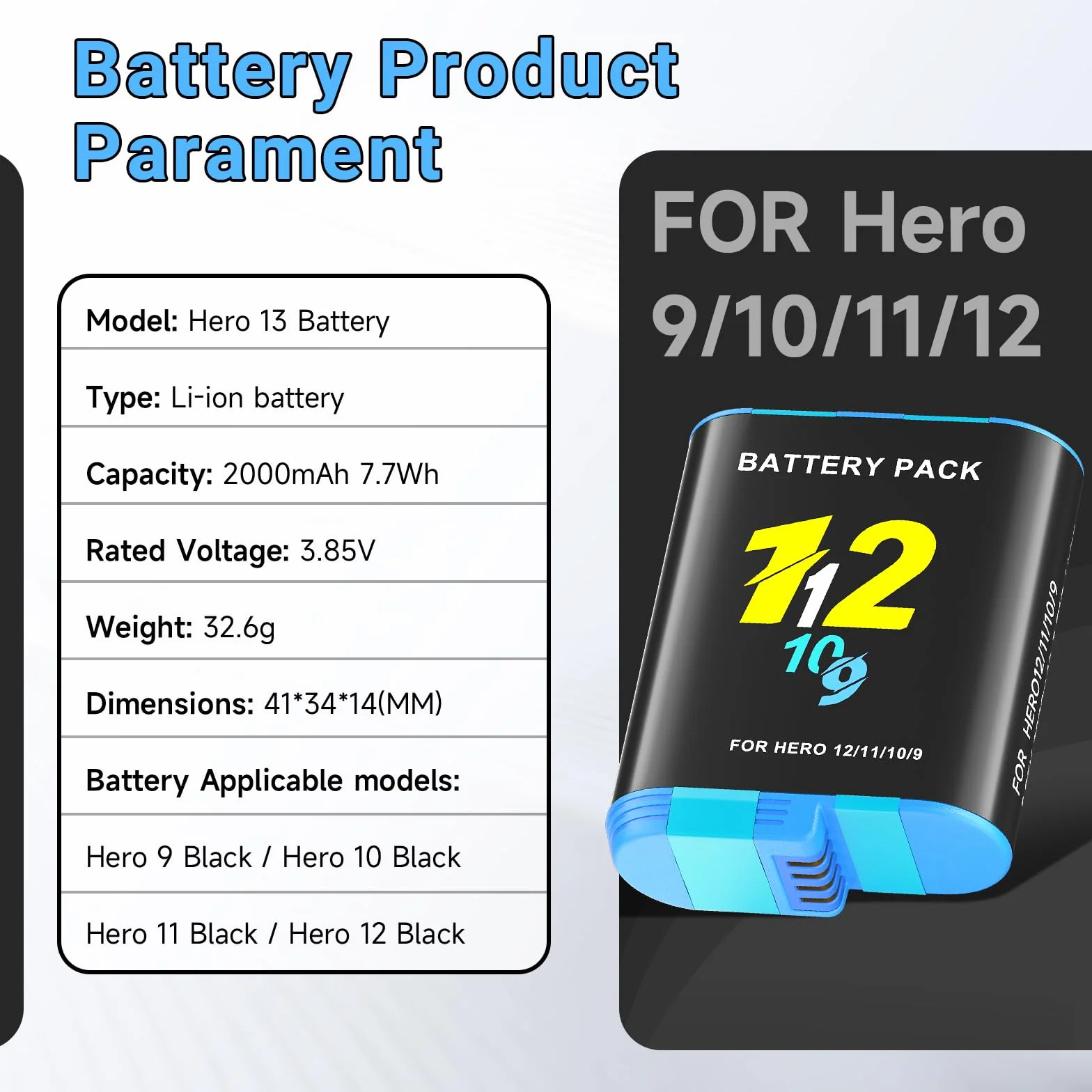 Bateria zapasowa Hero 12 Black 2000mAh 3,85V kompatybilna z 12/11/10/9