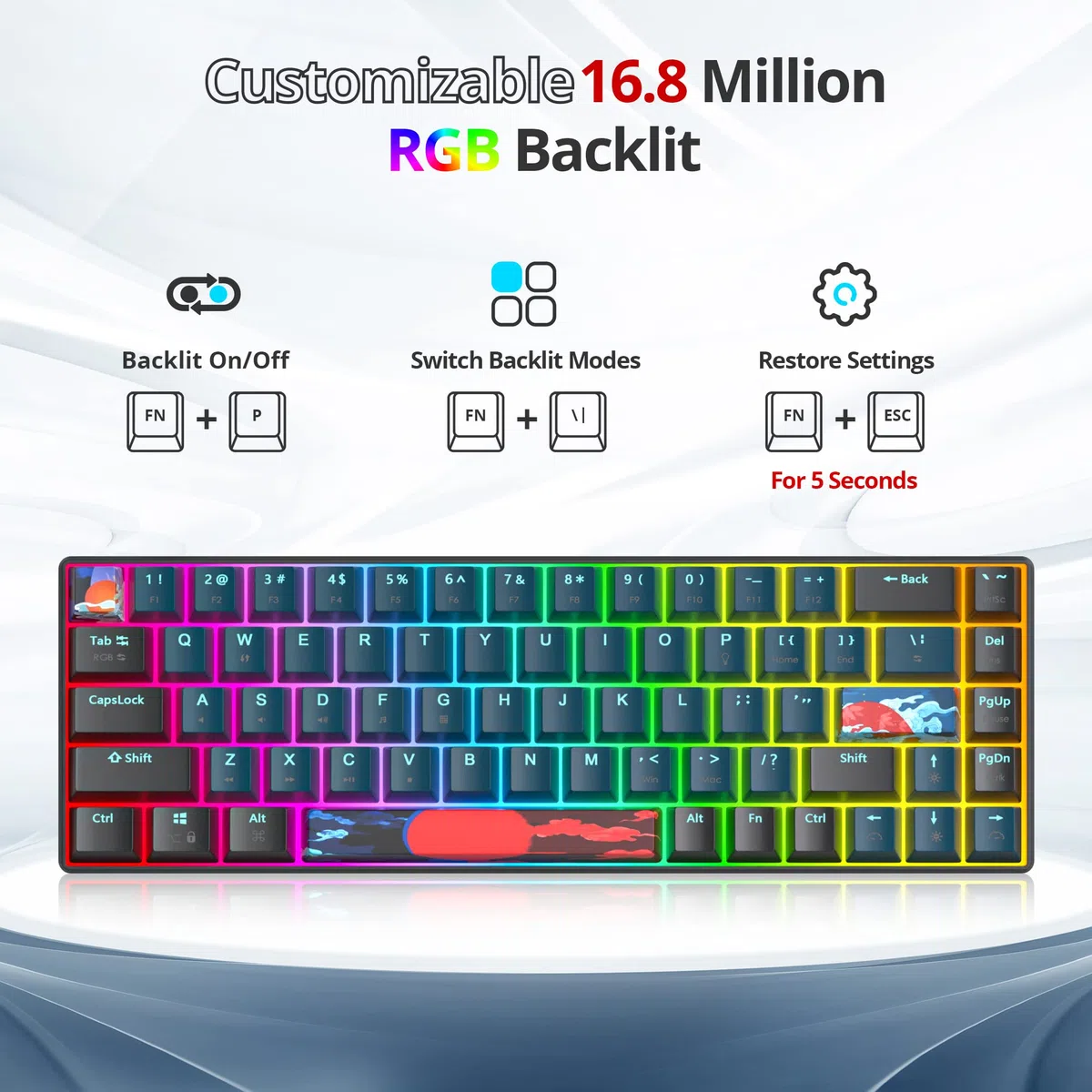 SOLIDEE 65% mechaniczna klawiatura do gier,68 klawiszy kompaktowa klawiatura przewodowa z podświetleniem RGB,Klawiatura z przełącznikiem liniowym dla komputerów z systemem Windows i Mac(68 Monstor)