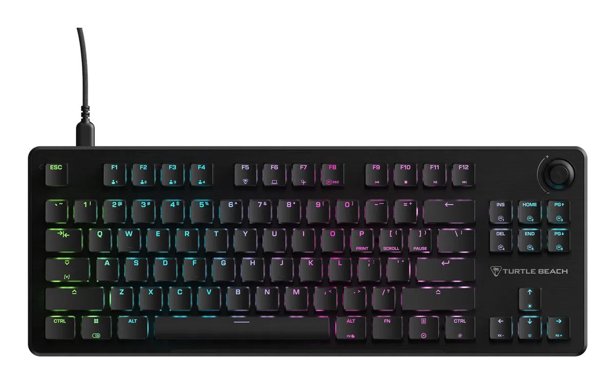 Turtle Beach Vulcan II TKL RGB Tenkeyless mechaniczna klawiatura gamingowa do PC – przełączniki liniowe z możliwością wymiany podczas pracy, podświetlenie RGB na przycisk, regulacja głośności