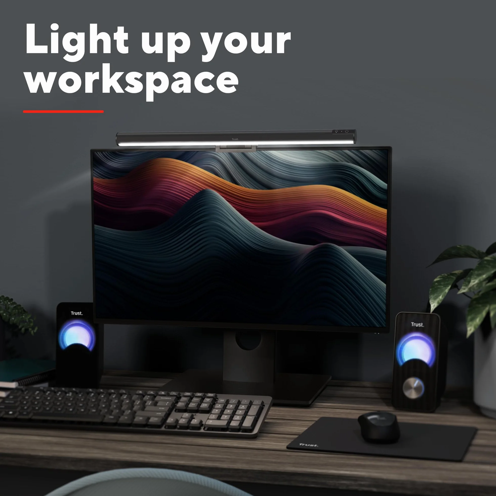 Trust Shyne Monitor Light Bar Anti-Blue Anti-glare lampa USB 42 cm, ciepłe/zimne/średnie białe światło, regulowana temperatura i jasność, kompaktowa lampa dotykowa bez migotania lampa robocza do