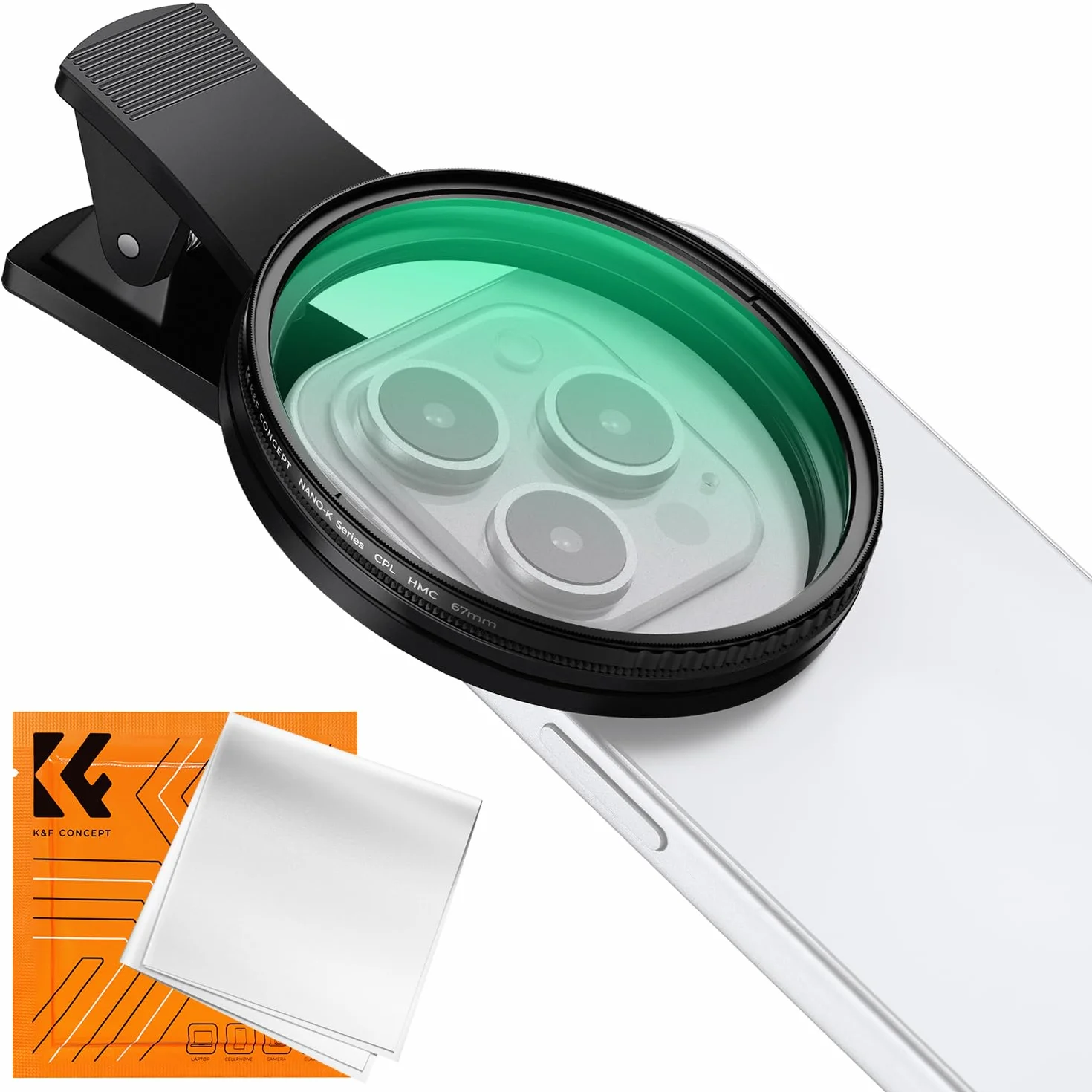 K&F Concept Filtr zaciskowy 67 mm filtry CPL polaryzacyjne do klipsa do telefonu gwintowany filtr obiektywu aparatu