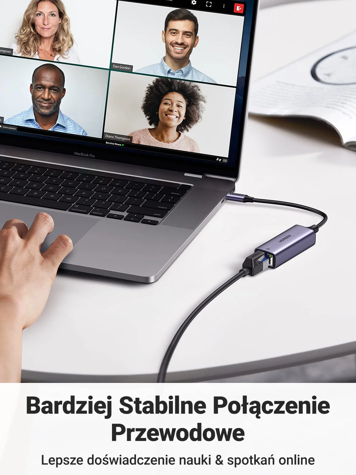UGREEN Adapter Ethernet USB C na RJ45 1000 Mbps Thunderbolt 3 Kompatybilny z Przełącznikiem Mac Pro Air iPad Pro XPS 15 13 ThinkPad Galaxy S20 S10 itp（Szary）