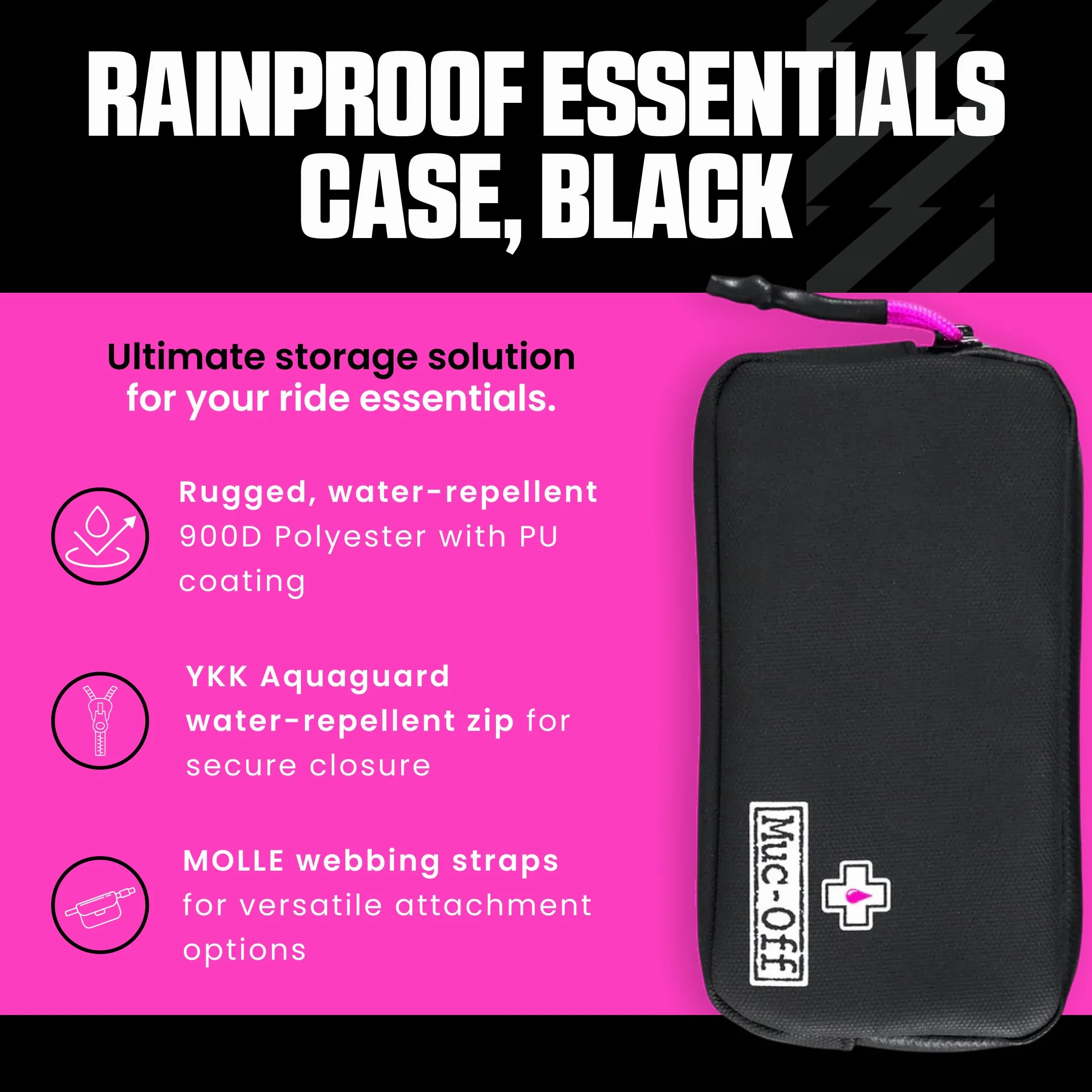 Muc-Off Rainproof Essentials Case, Czarne – Etui na Telefon na Rower – Saszetka na Rower – Portfel na Rower z Zamkiem – Akcesoria Rowerowe do Przechowywania Telefonu Komórkowego i Narzędzi Rowerowych