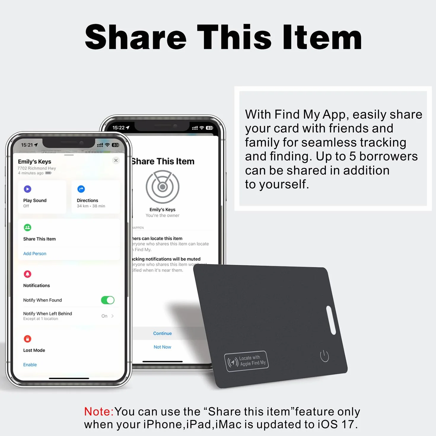 Reyke Slim Wallet Tracker Card, Ładowalny Lokalizator Bluetooth Kompatybilny z Apple Find My (tylko iOS), Smukła Karta Lokalizacyjna do Portfeli, Bagażu, Telefonów, Paszportów