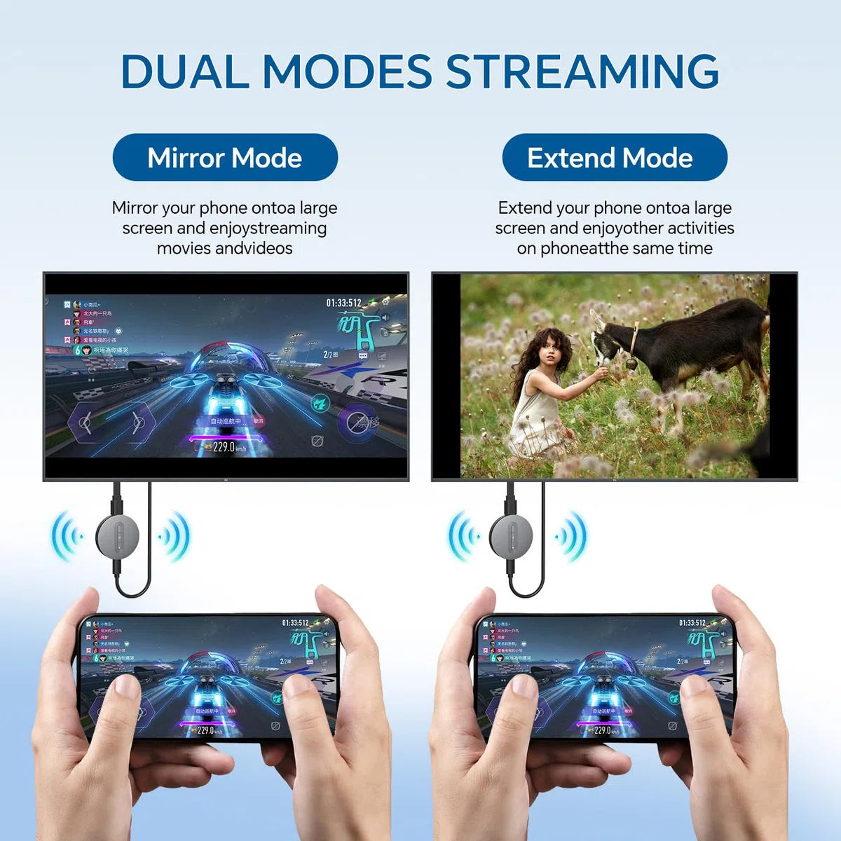 Bezprzewodowy adapter wyświetlacza HDMI – Miracast Dongle, DLNA, AirPlay, przesyłanie strumieniowe wideo/audio z laptopa, komputera, smartfona do telewizora HD, projektora, monitora