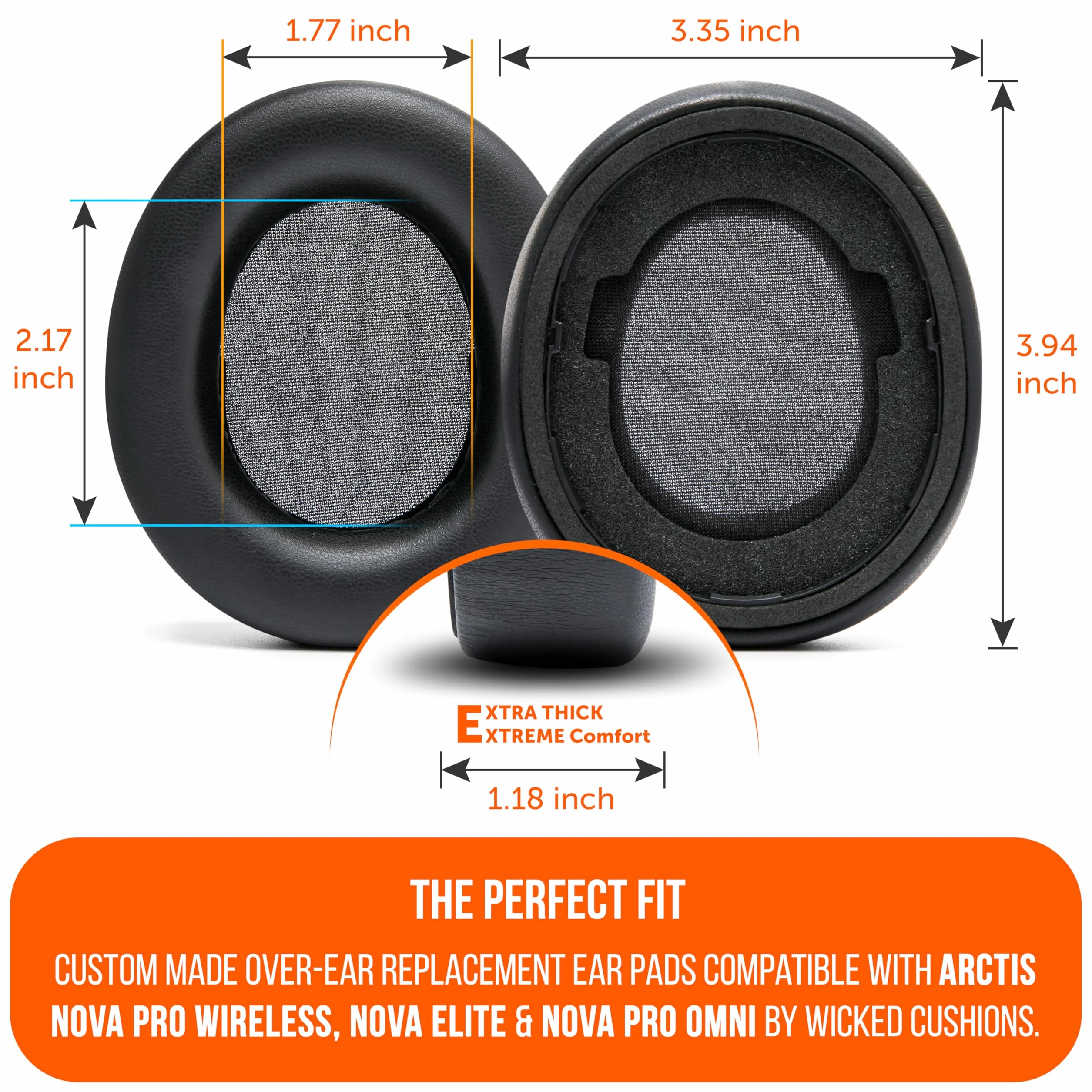 WC PadZ Nova Pro Wireless – wymienne nauszniki do słuchawek Arctis Nova Pro Wireless, Nova Elite i Nova Pro Omni, firmy Wicked Cushions, wyjątkowo grube i wygodne | Black