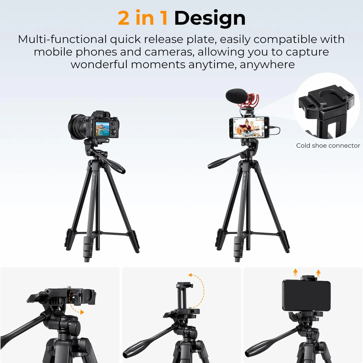 K&F CONCEPT Lekki statyw mobilny 152 cm Aluminiowy z pilotem Bluetooth dla Canon Nikon Sony DSLR Smartphone
