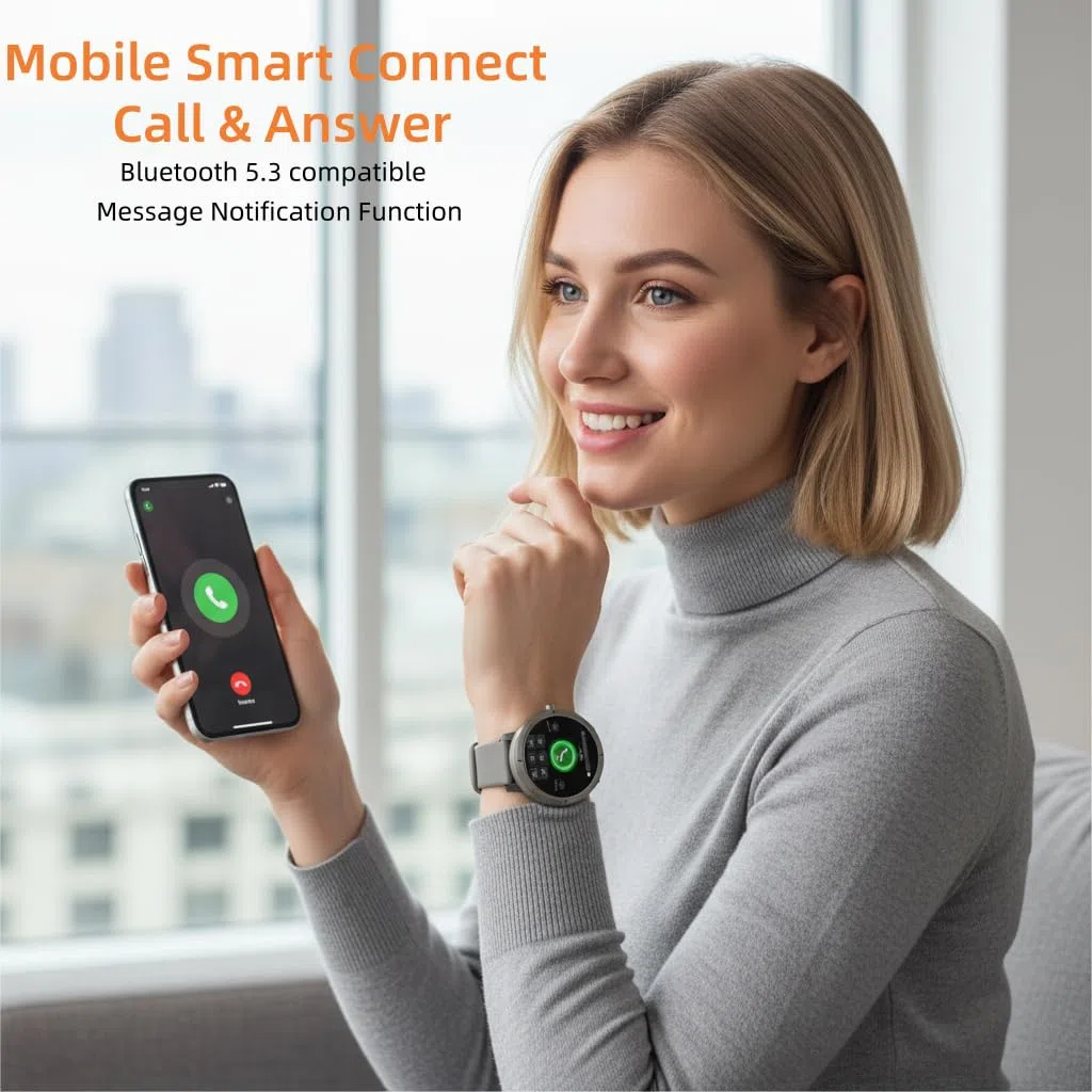 AIEK Smartwatch Damski Okrągły, 1,32" AMOLED Smart Watch z funkcją telefonu, 170+ trybów sportowych, zegarek sportowy 5 ATM wodoodporny Fitness z pulsometrem, monitorem snu, krokomierzem, zegarki